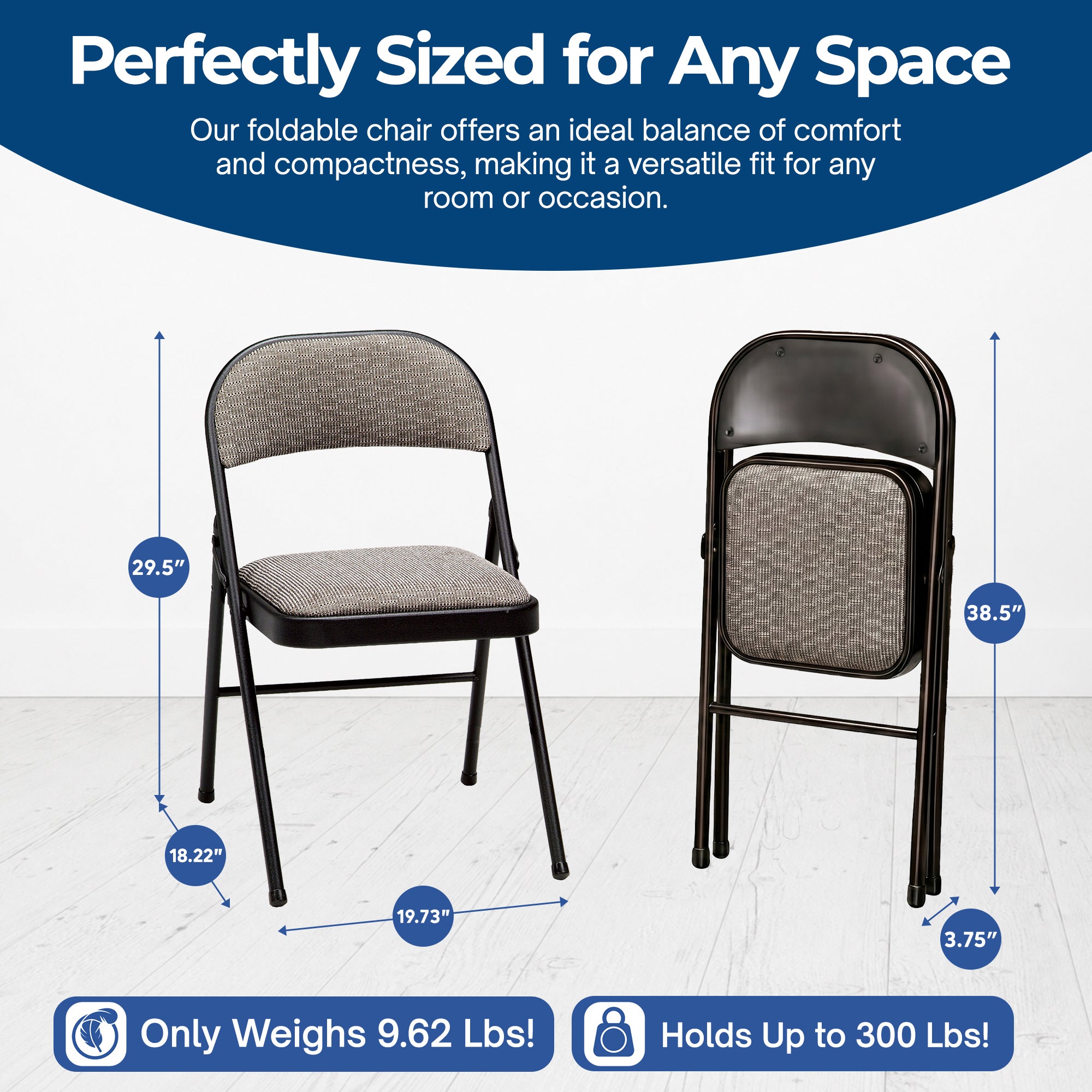 MECO Sudden Comfort Deluxe Metal Fabric Padded Folding Chair Set, Black (4 Pack)