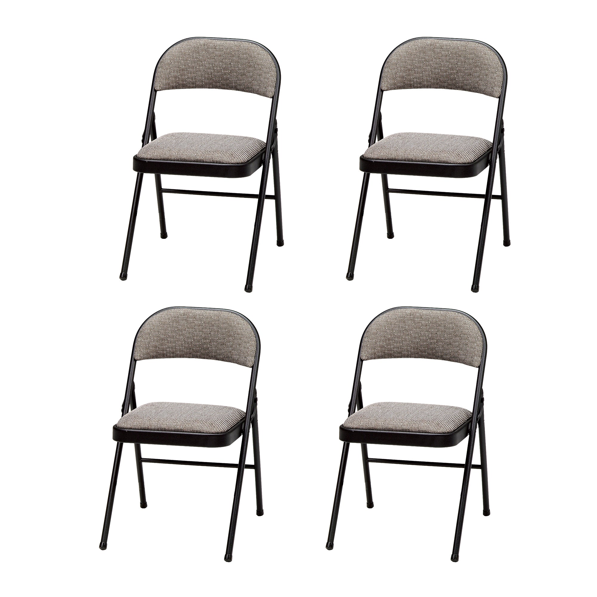 MECO Sudden Comfort Deluxe Metal Fabric Padded Folding Chair Set, Black (4 Pack)