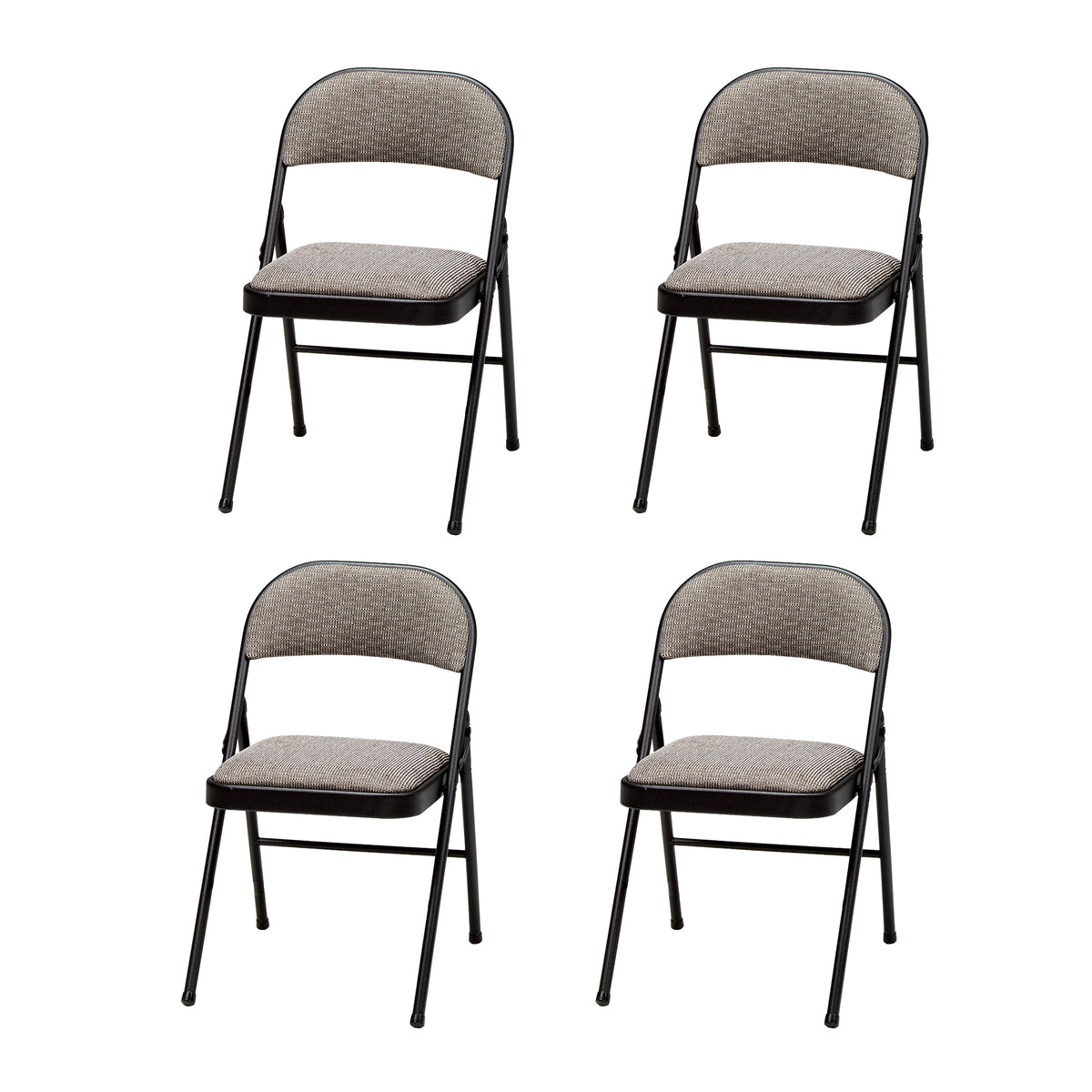 MECO Sudden Comfort Deluxe Metal Fabric Padded Folding Chair Set, Black (4 Pack)