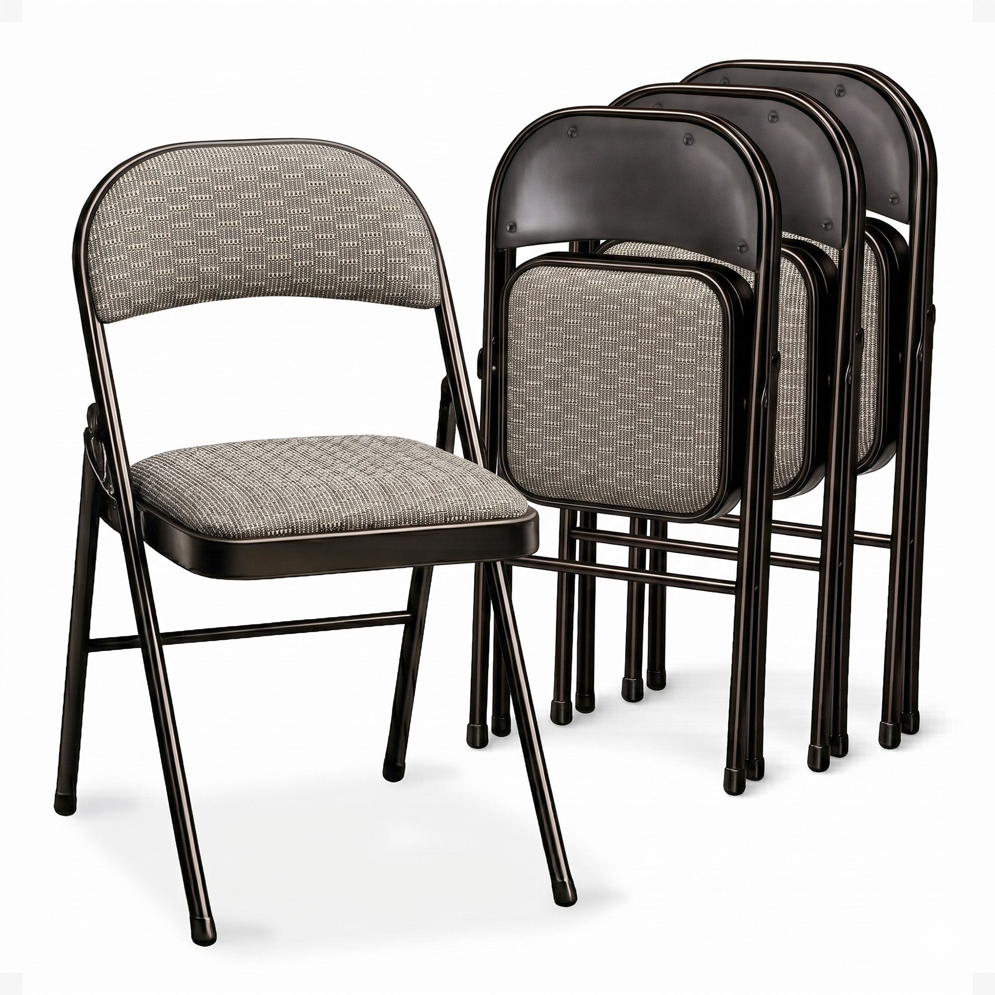 MECO Sudden Comfort Deluxe Metal Fabric Padded Folding Chair Set, Black (4 Pack)