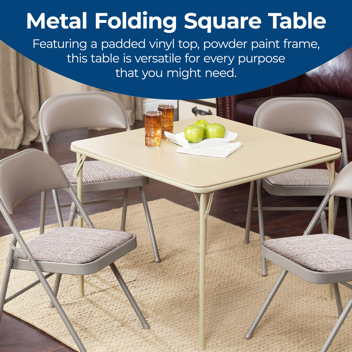 MECO Sudden Comfort 34 x 34 Inch Square Metal Dining Card Table, Buff (Open Box)
