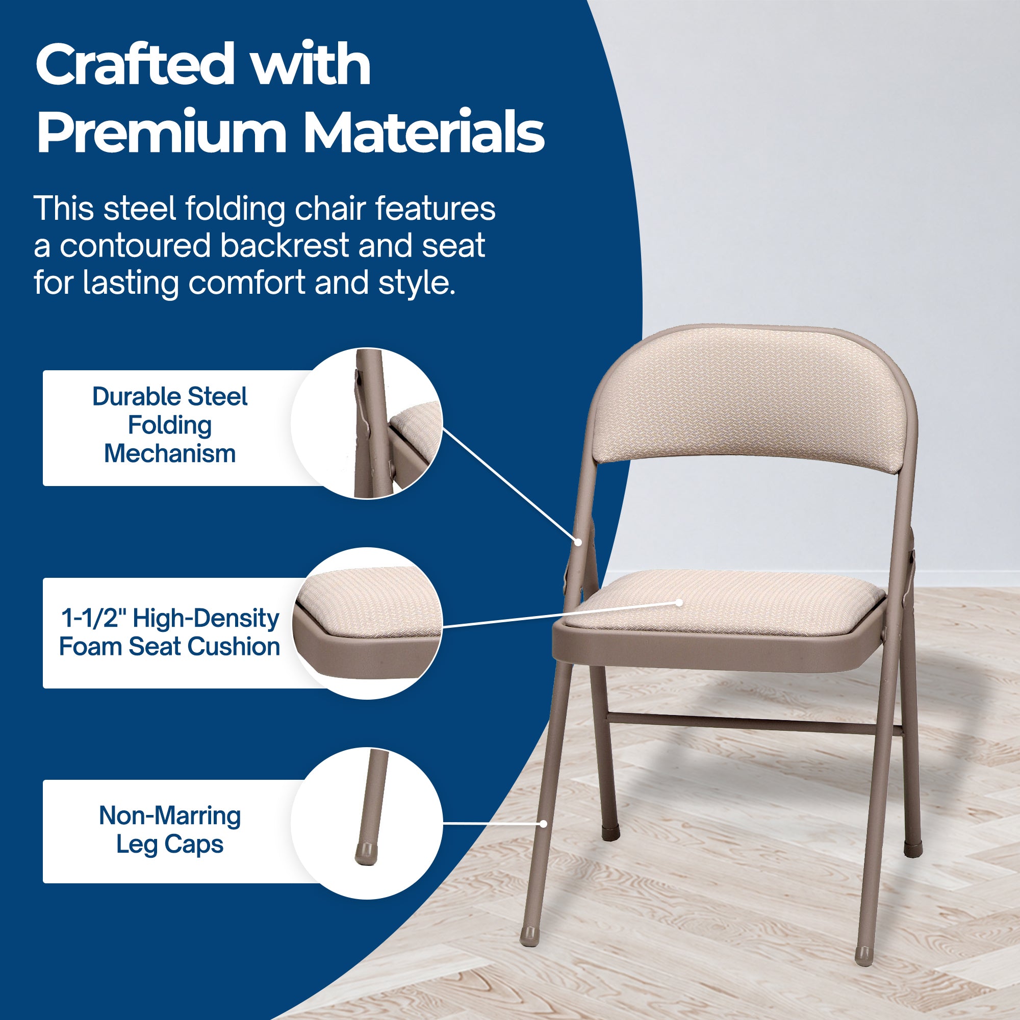 MECO Sudden Comfort Deluxe Metal Fabric Padded Folding Chair, Sand Tan (4 Pack) - VMInnovations