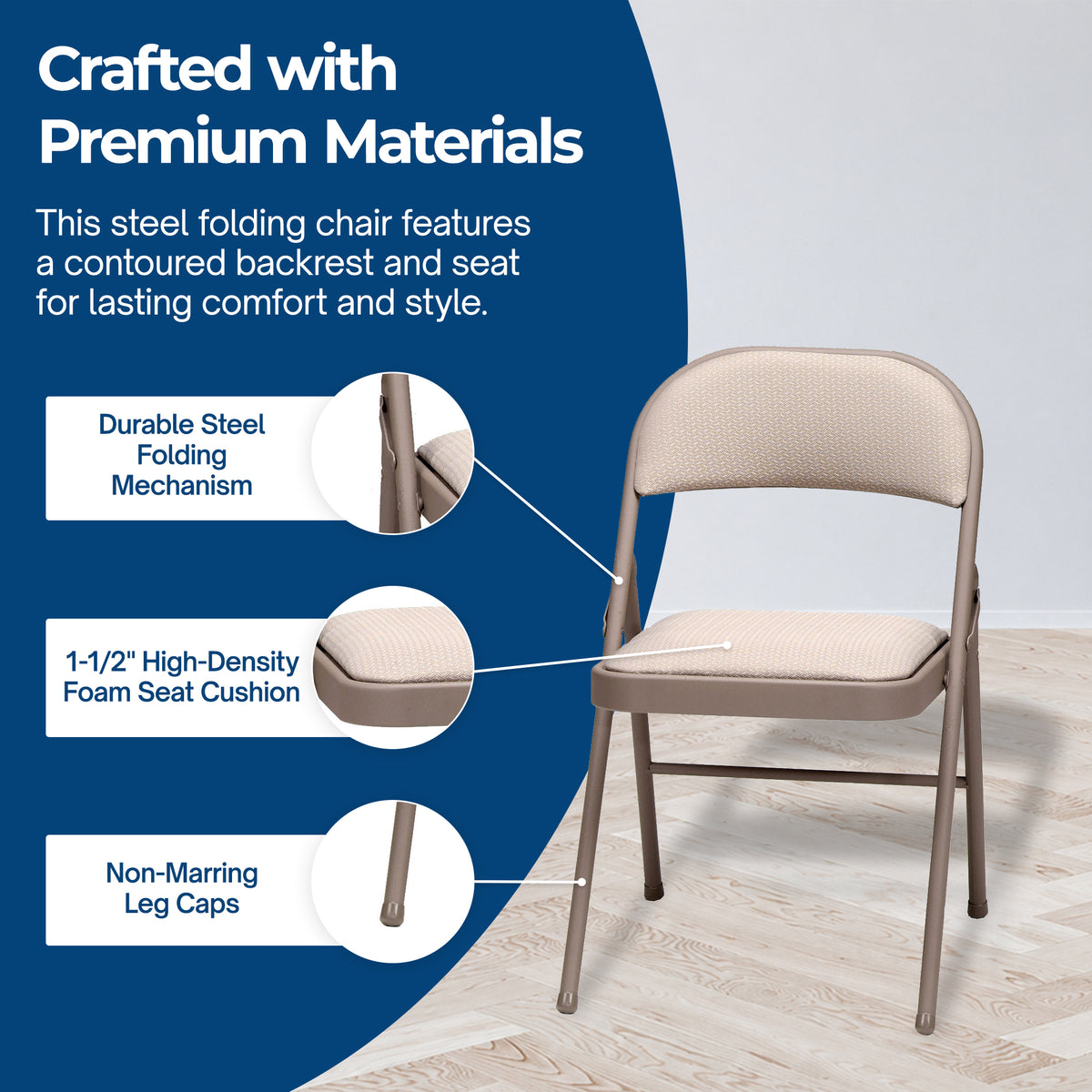MECO Sudden Comfort Metal Fabric Padded Folding Chair Sand Tan (4 Pack)(Damaged)