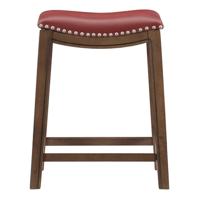 Homelegance 24" Counter Height Wooden Saddle Seat Barstool, Gray Red (2 Pack)
