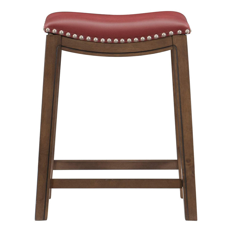 Homelegance 24" Counter Height Wooden Saddle Seat Barstool, Gray Red (2 Pack)