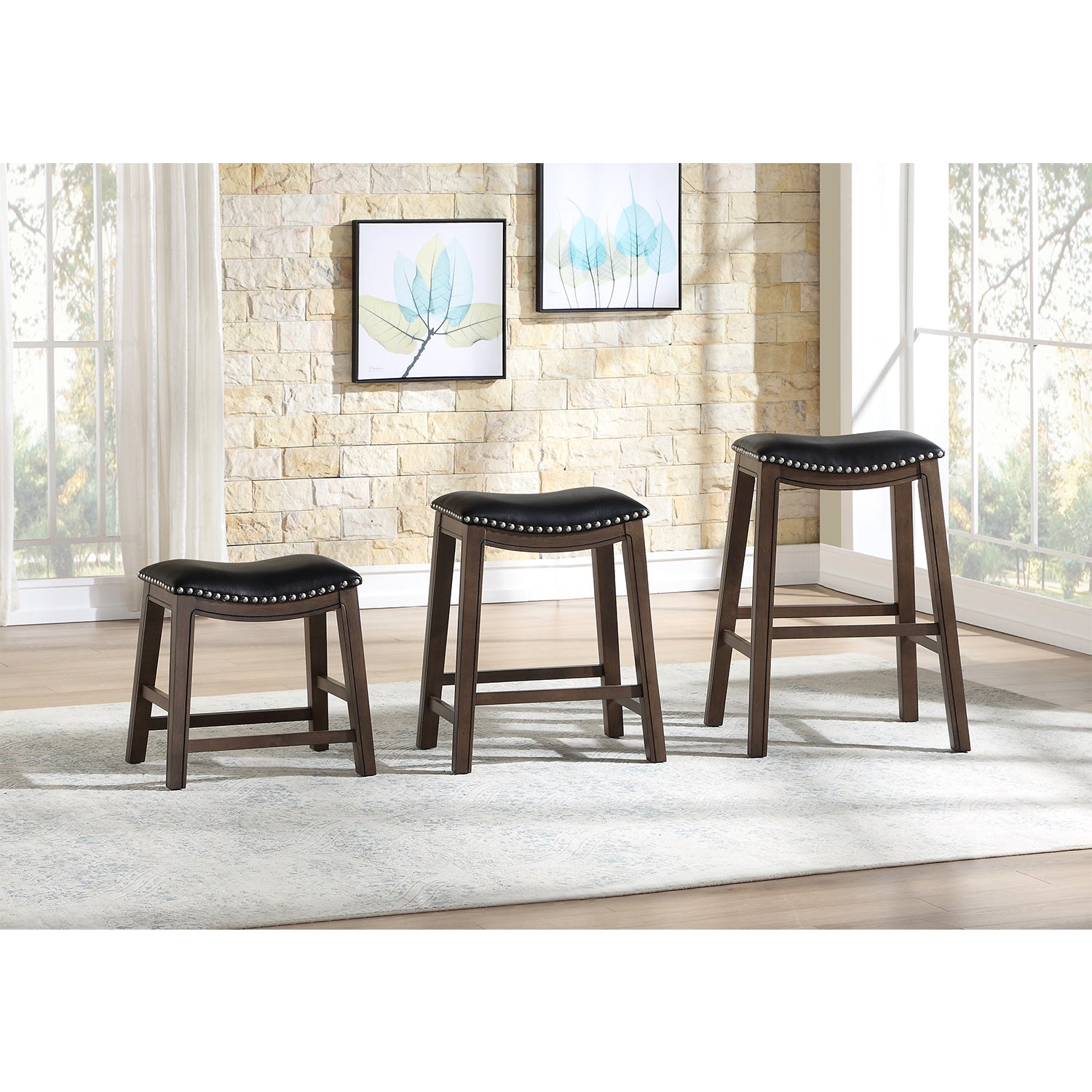 Homelegance 24" Counter Height Wooden Saddle Seat Barstools, Black (4 Pack)