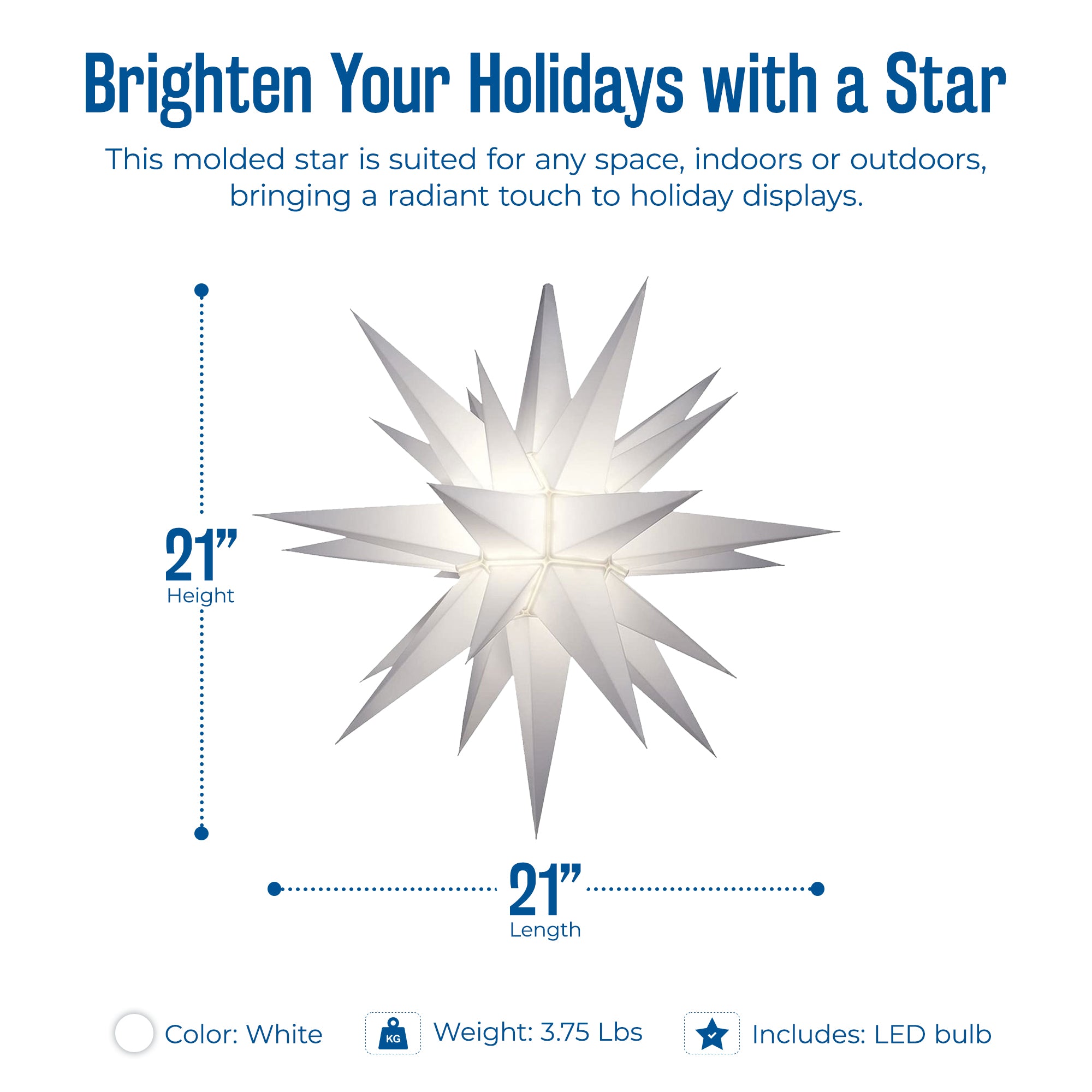 Keystone Holiday 21 Inch Prelit LED Christmas Holiday Star, White (Used) - VMInnovations