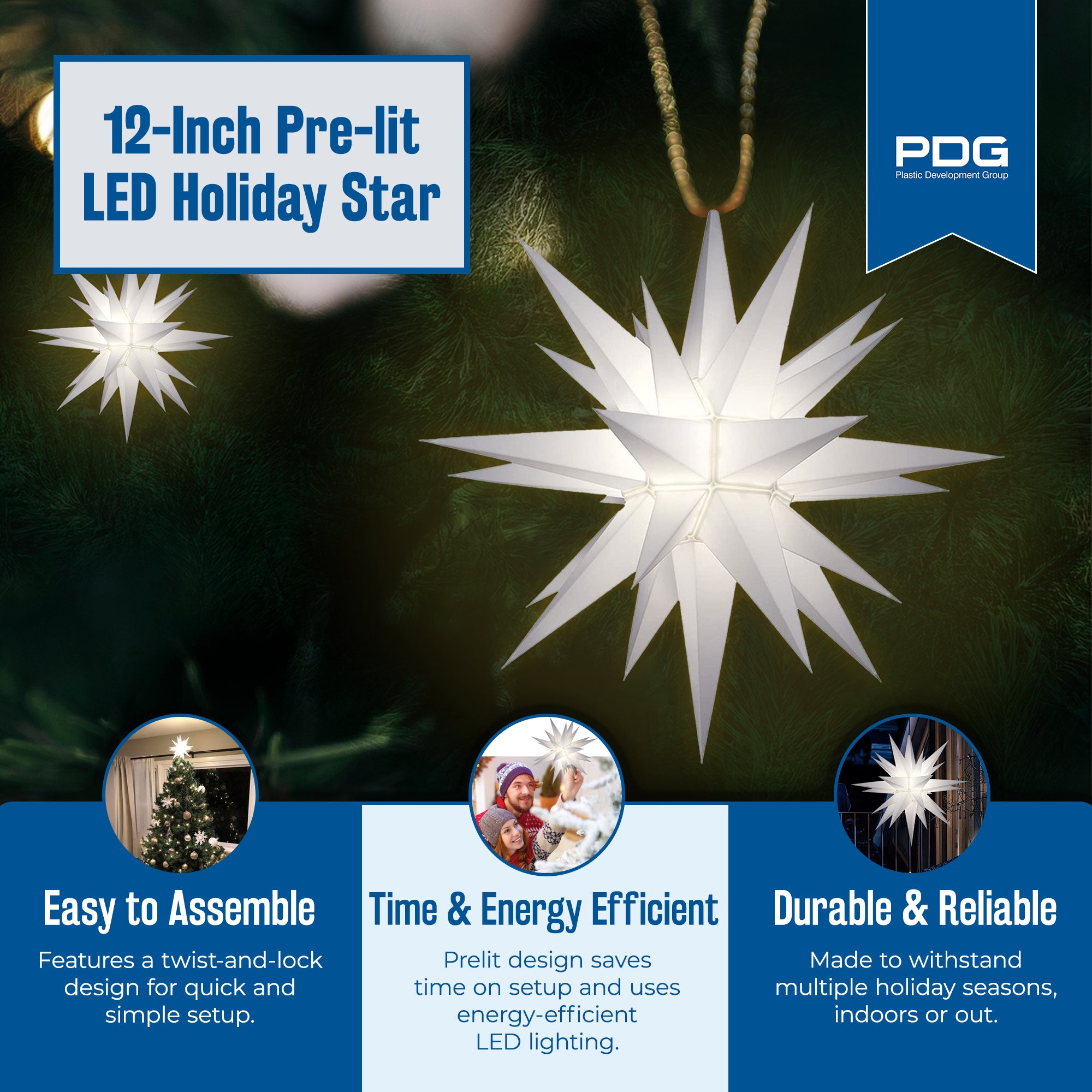 Keystone Holiday 12 Inch Prelit LED Christmas Star Tree Topper, White (Used) - VMInnovations
