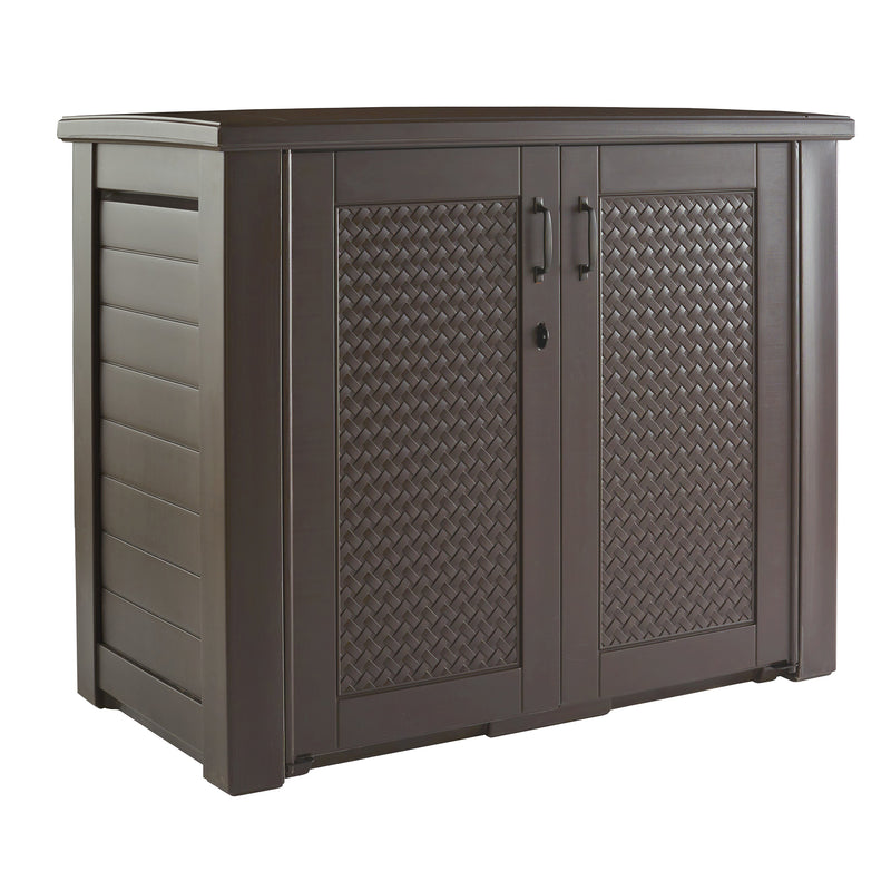 Rubbermaid Weather Resistant Weaved Resin Outdoor Patio Storage Cabinet, Brown