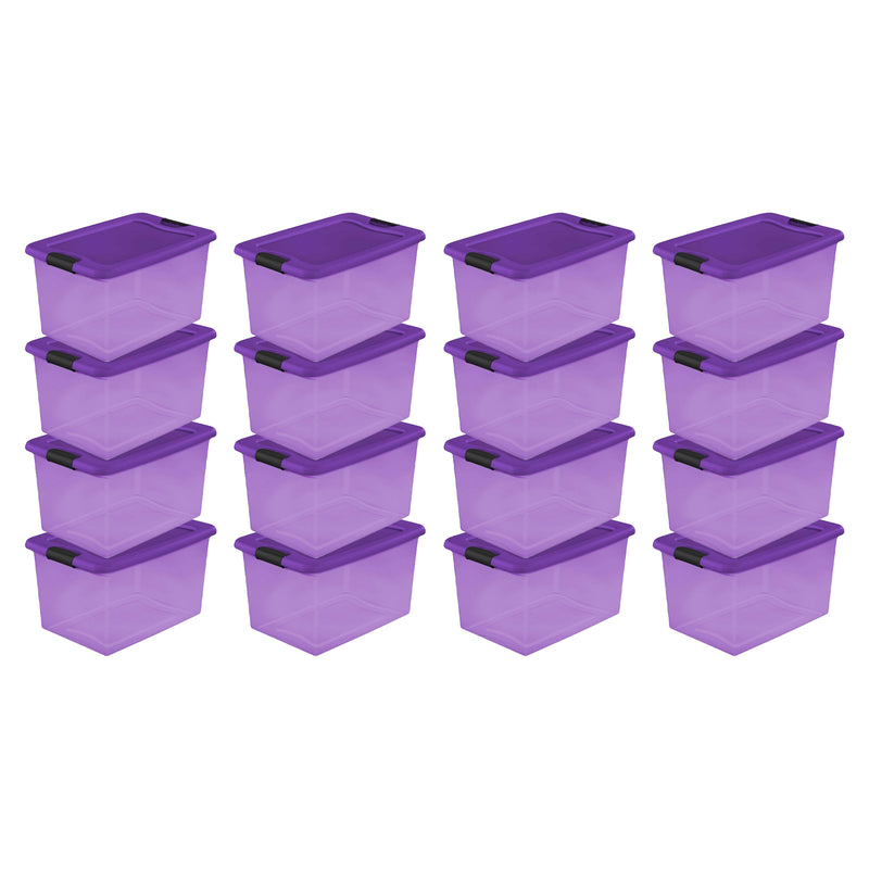 Sterilite 64 Quart Latching Plastic Storage Container Bin in Purple (18 Pack)
