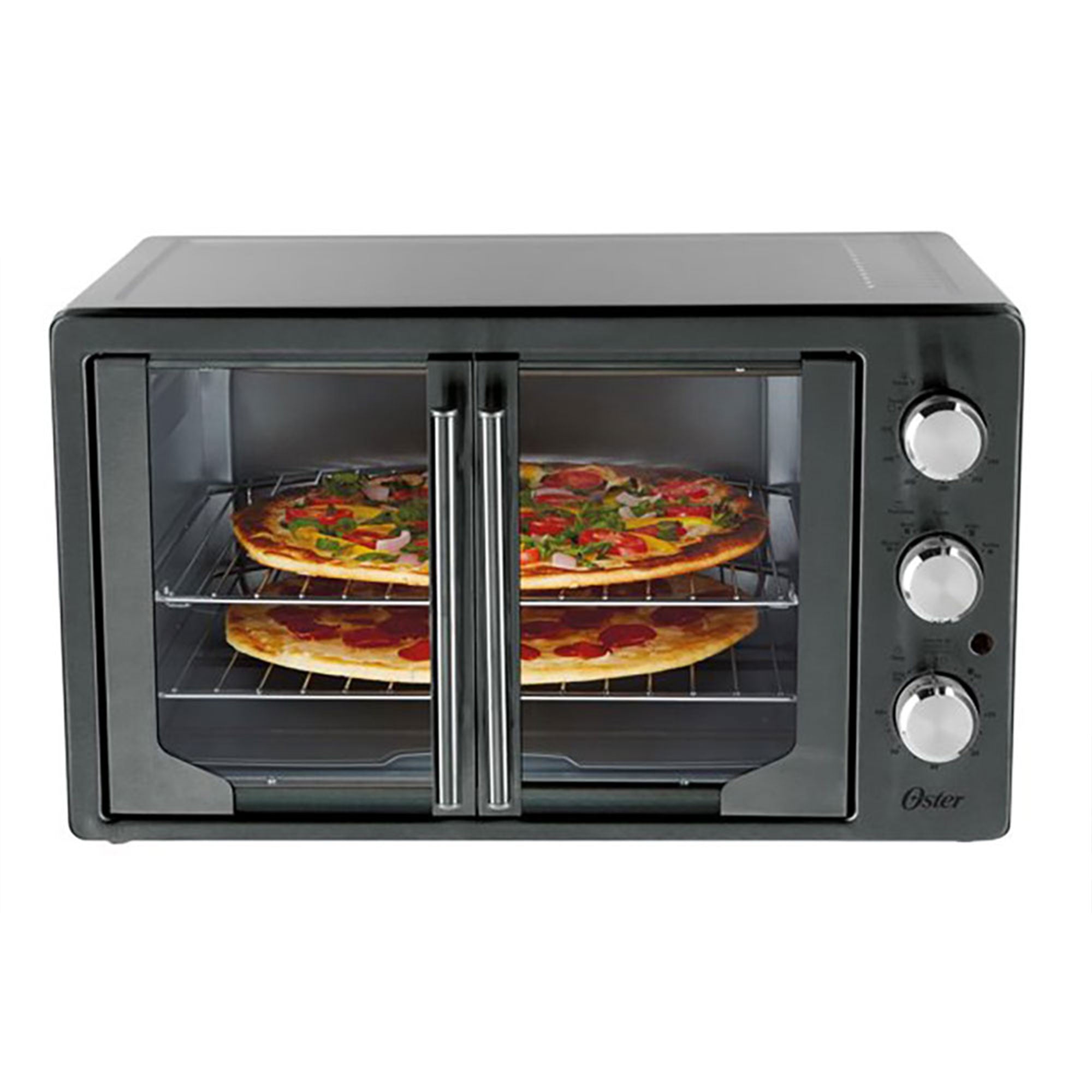 Oster 31160840 French Door Turbo Convection Toaster Oven, Metallic and Charcoal