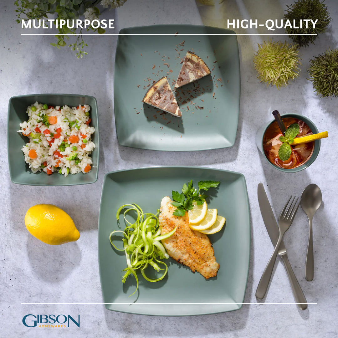 Gibson Home 16 Piece Square Melamine Dinnerware Set Plates, Bowls, & Cups, Grey - VMInnovations