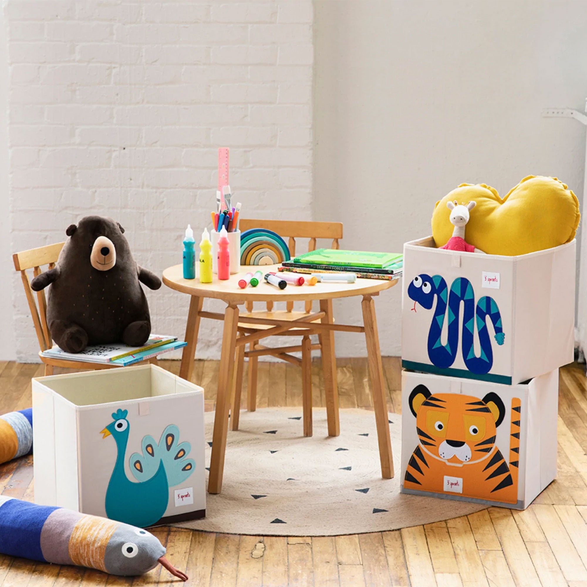 3 Sprouts Kids Childrens Foldable Fabric Storage Cube Bin Box, Blue Snake - VMInnovations