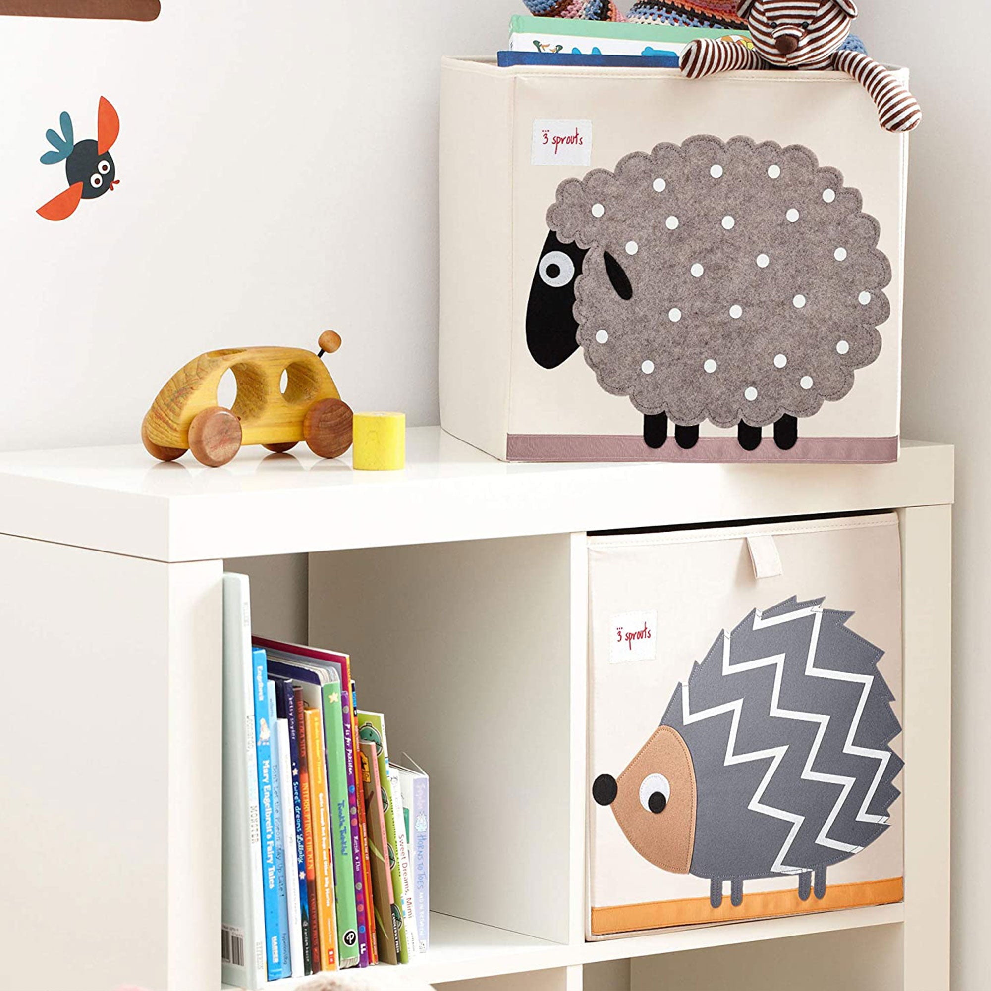 3 Sprouts Kids Childrens Foldable Fabric Cube Bin Box, Polka Dot Sheep (Used) - VMInnovations