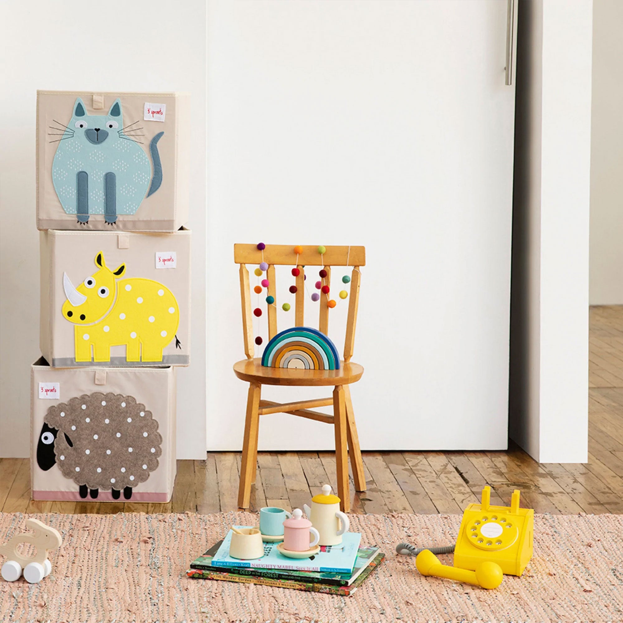 3 Sprouts Children's Foldable Fabric Storage Cube Box Soft Toy Bin, Yellow Rhino - VMInnovations
