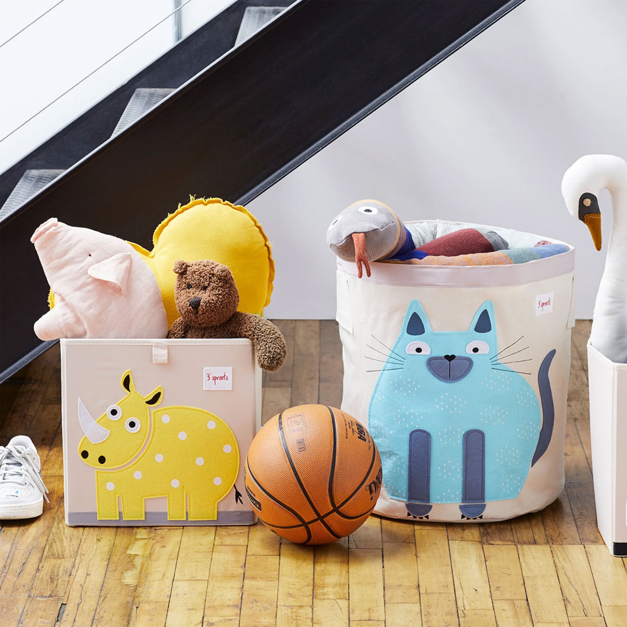 3 Sprouts Children's Foldable Fabric Storage Cube Box Soft Toy Bin, Yellow Rhino - VMInnovations