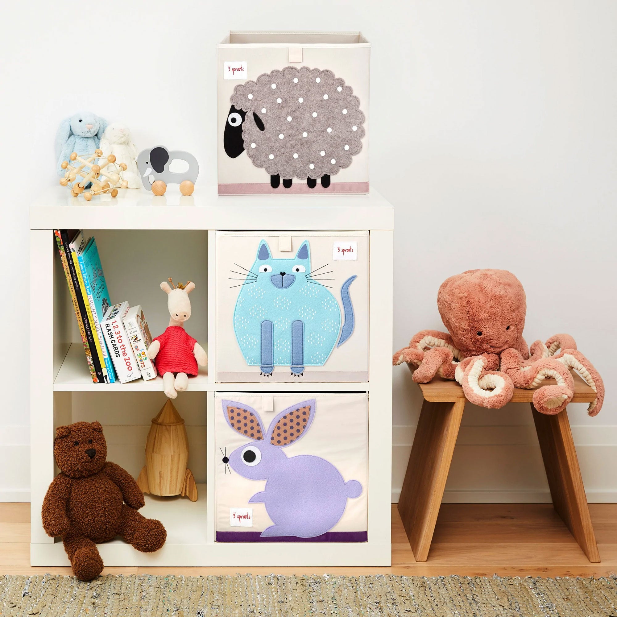 3 Sprouts Children's Foldable Fabric Storage Cube Box Soft Toy Bin, Bunny Rabbit