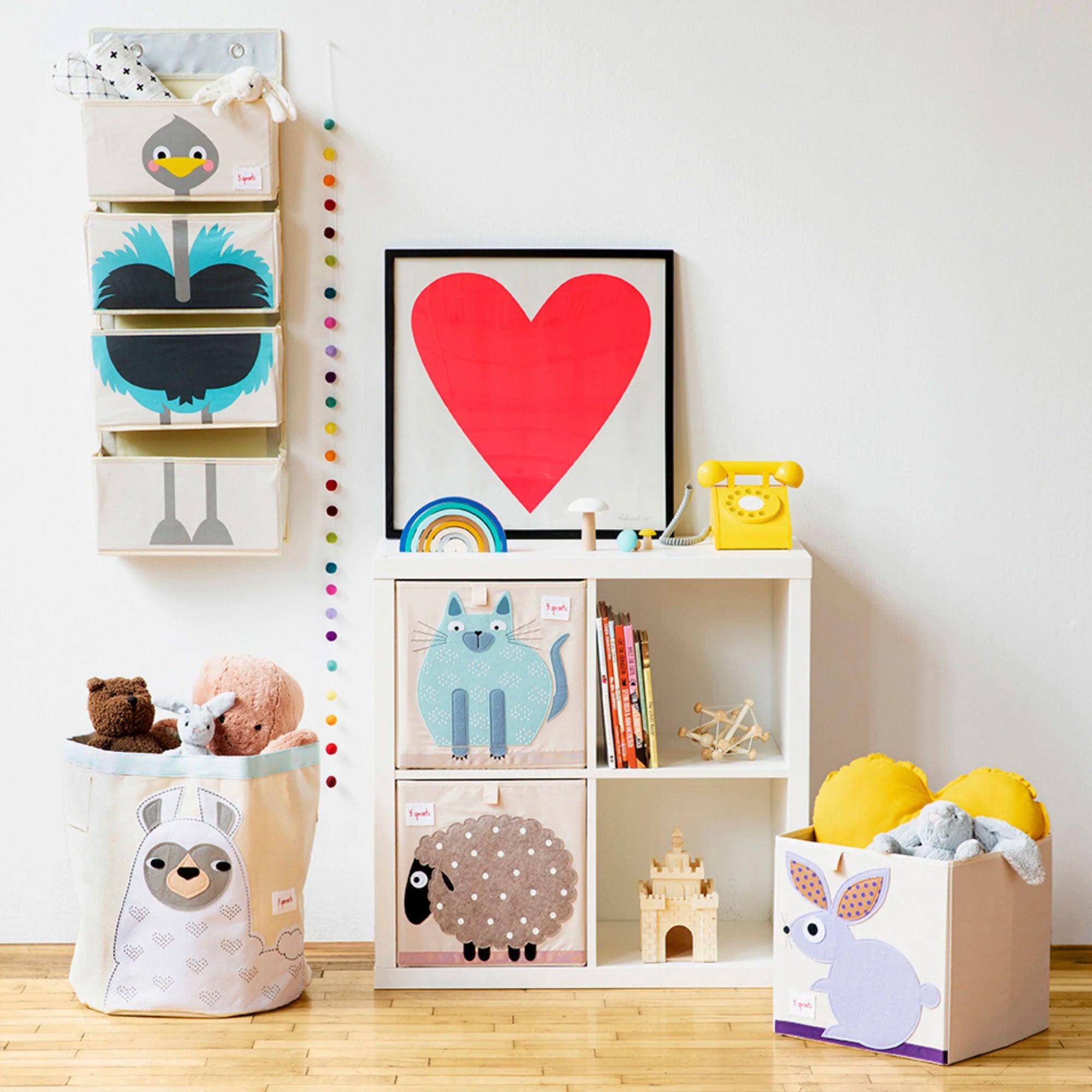 3 Sprouts Children's Foldable Fabric Storage Cube Box Soft Toy Bin, Bunny Rabbit