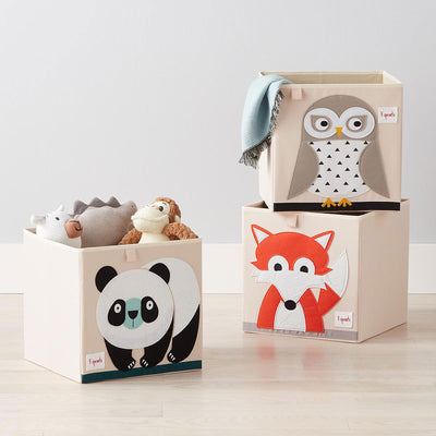 3 Sprouts Children's Fabric Storage Cube Bundle with Blue Cat and Friendly Owl - VMInnovations