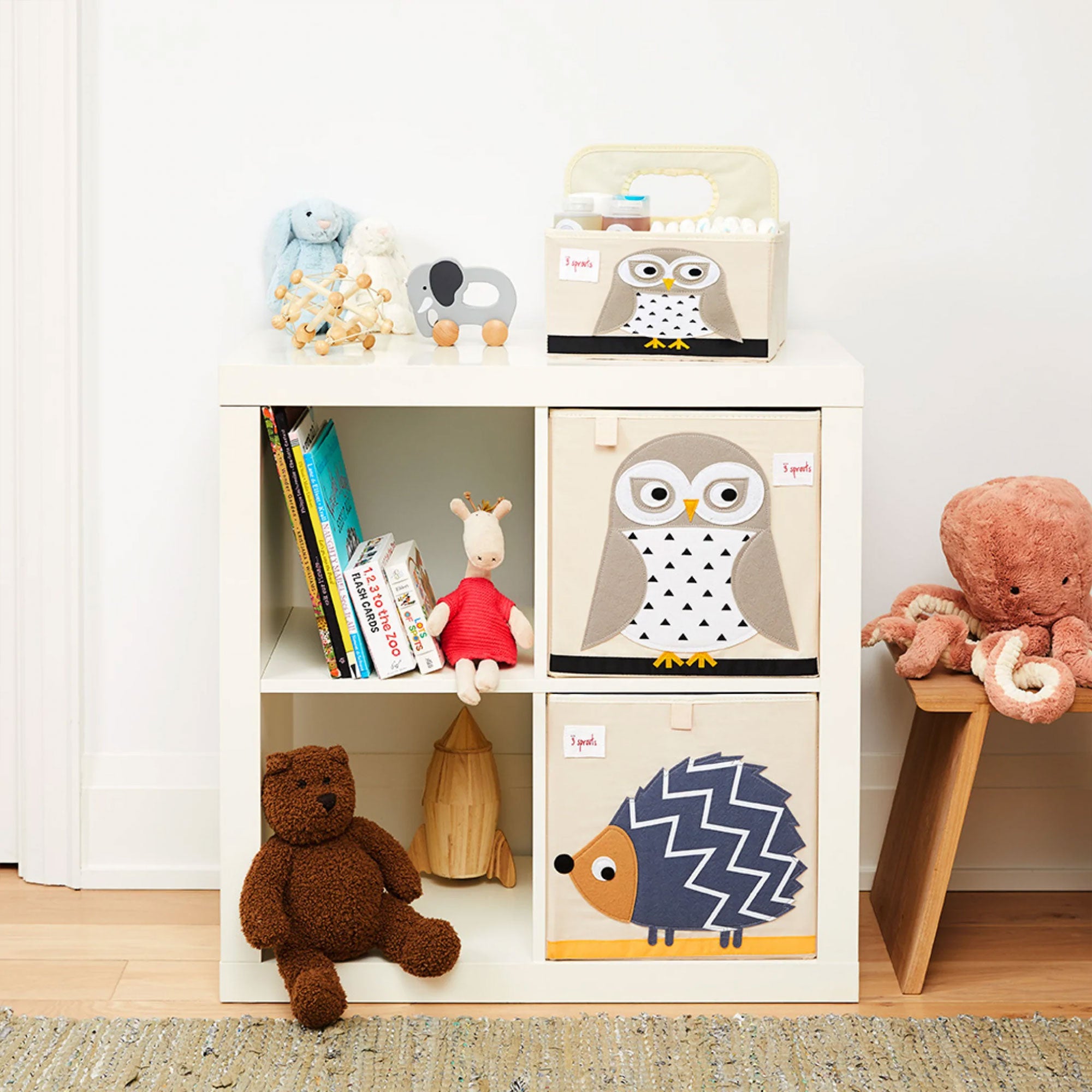 3 Sprouts Children's Foldable Fabric Storage Cube Box Soft Toy Bin, Friendly Owl
