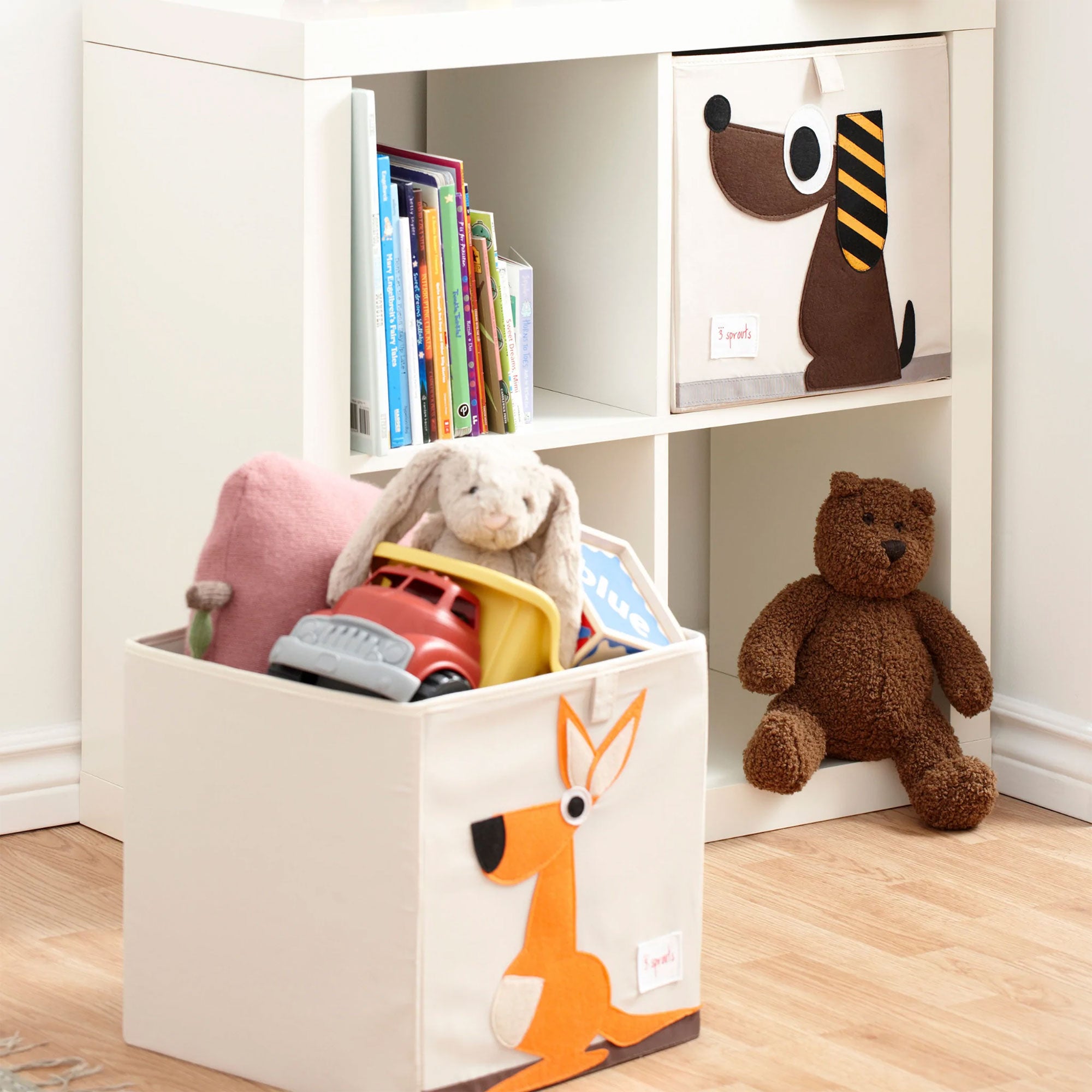 3 Sprouts Children's Foldable Fabric Storage Cube Box Soft Toy Bin, Kangaroo - VMInnovations