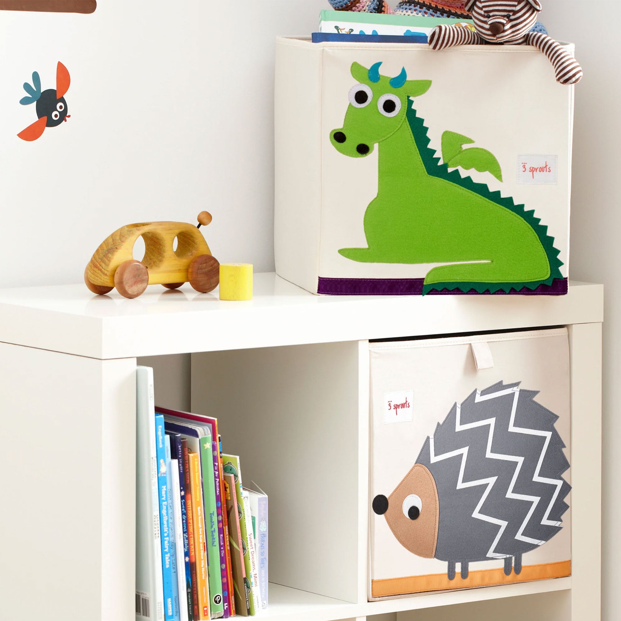 3 Sprouts Kids Childrens Foldable Felt Storage Cube Bin Box, Green Dragon - VMInnovations