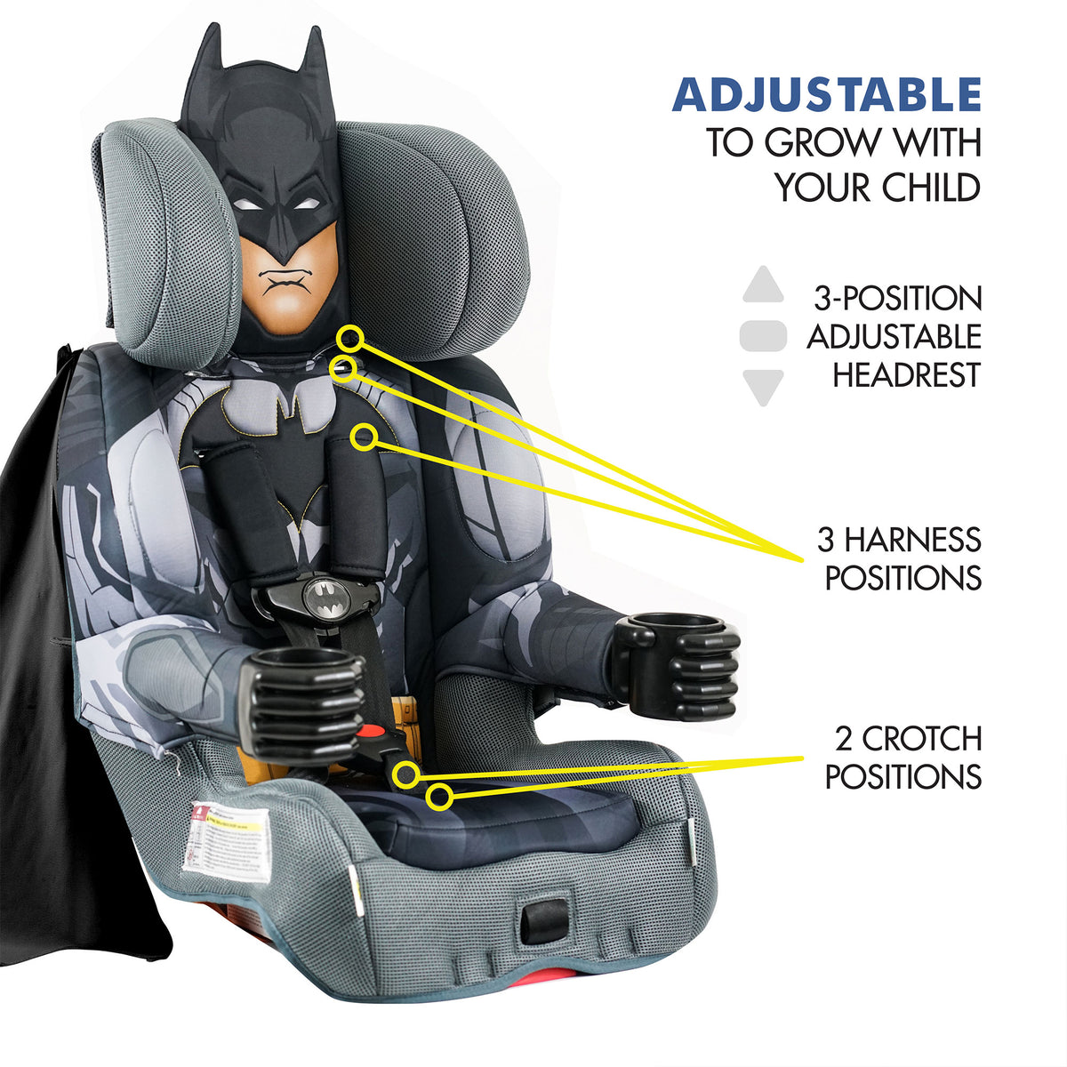 KidsEmbrace DC Comics Batman Combination 5 Point Harness Booster Car Seat, Gray - VMInnovations