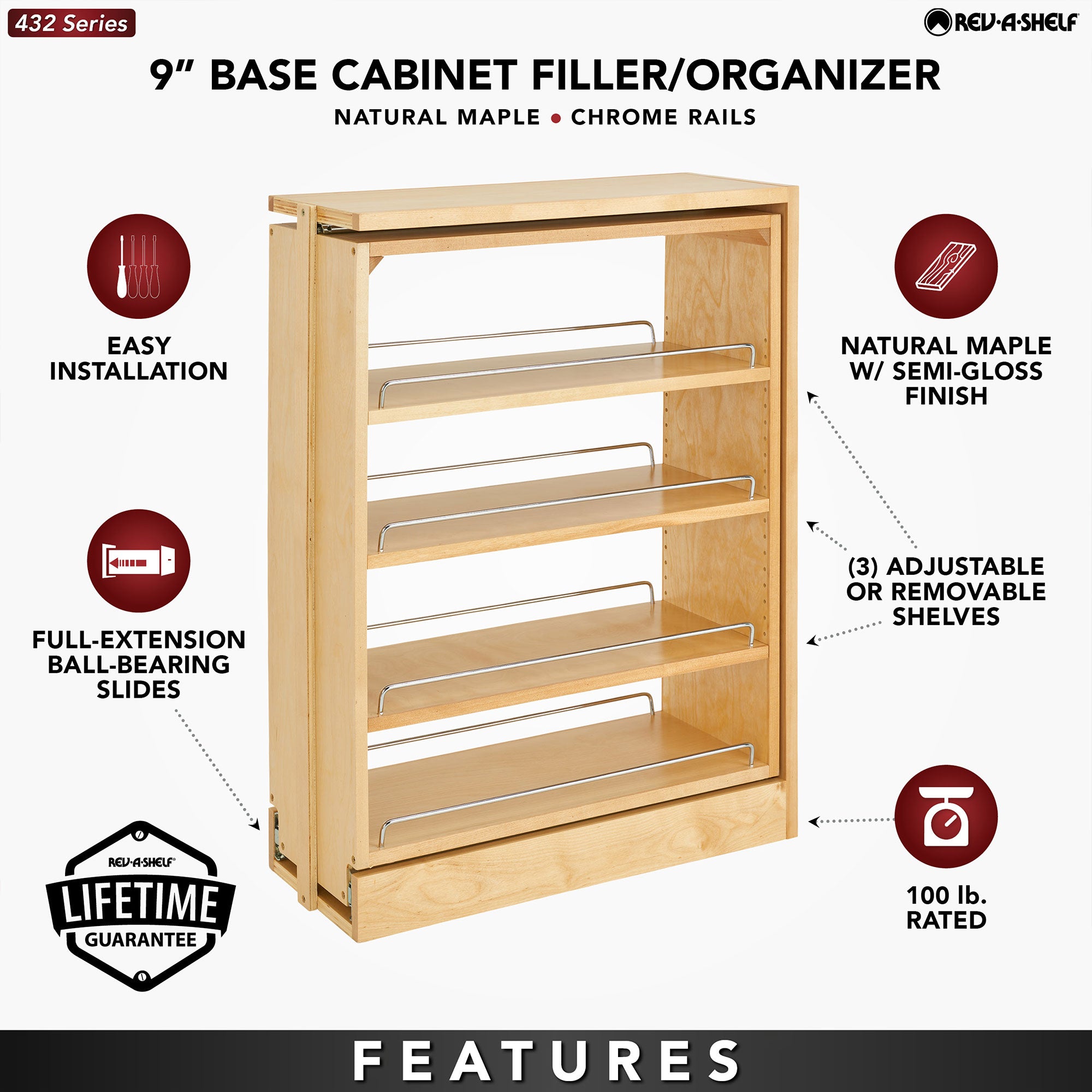 Rev-A-Shelf 9" Pullout Kitchen Cabinet Filler Organizer Spice Rack, 432-BF-9C - VMInnovations