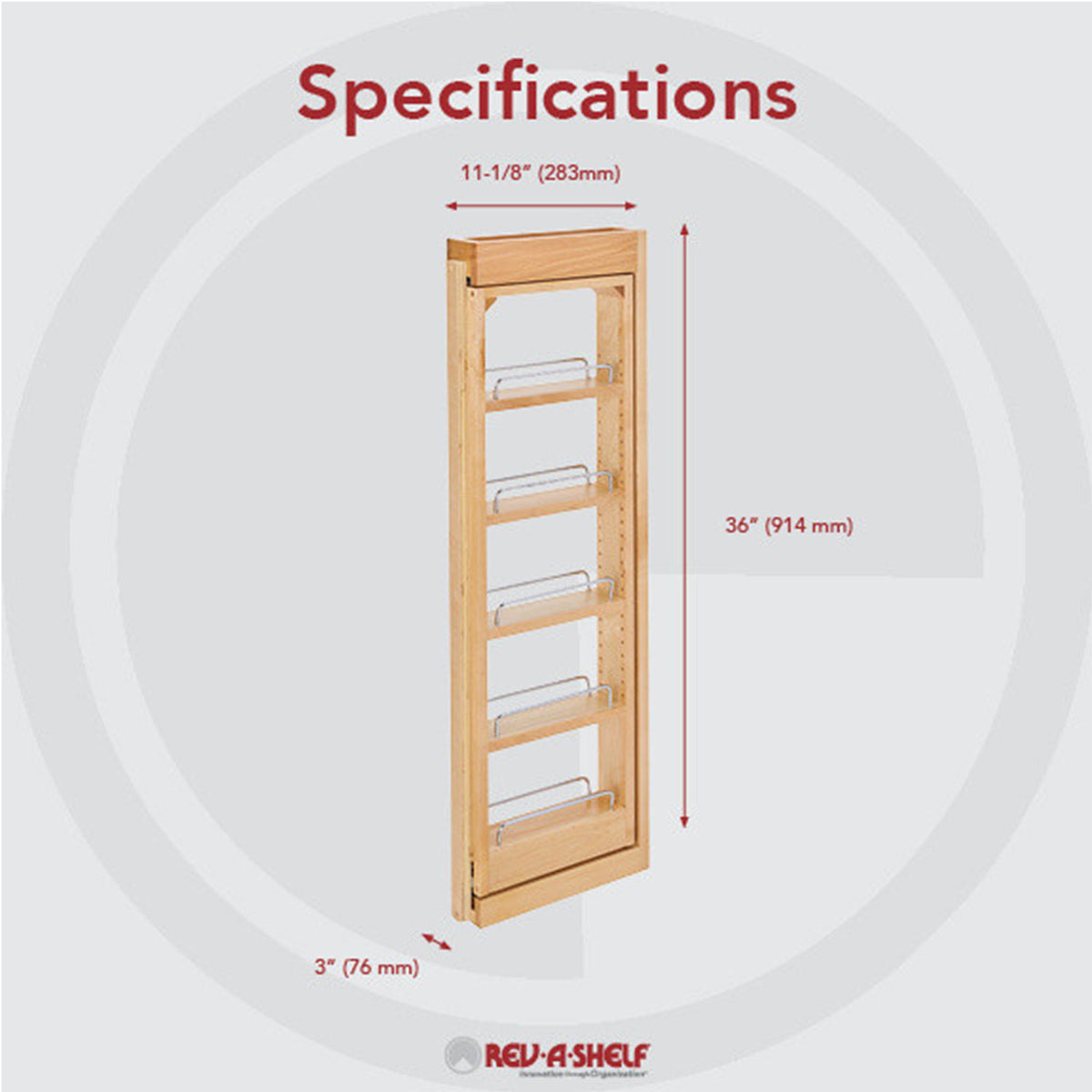 Rev-A-Shelf 432-WF36-3C 3"x36" Pullout Between Cabinet Wall Filler (Open Box)