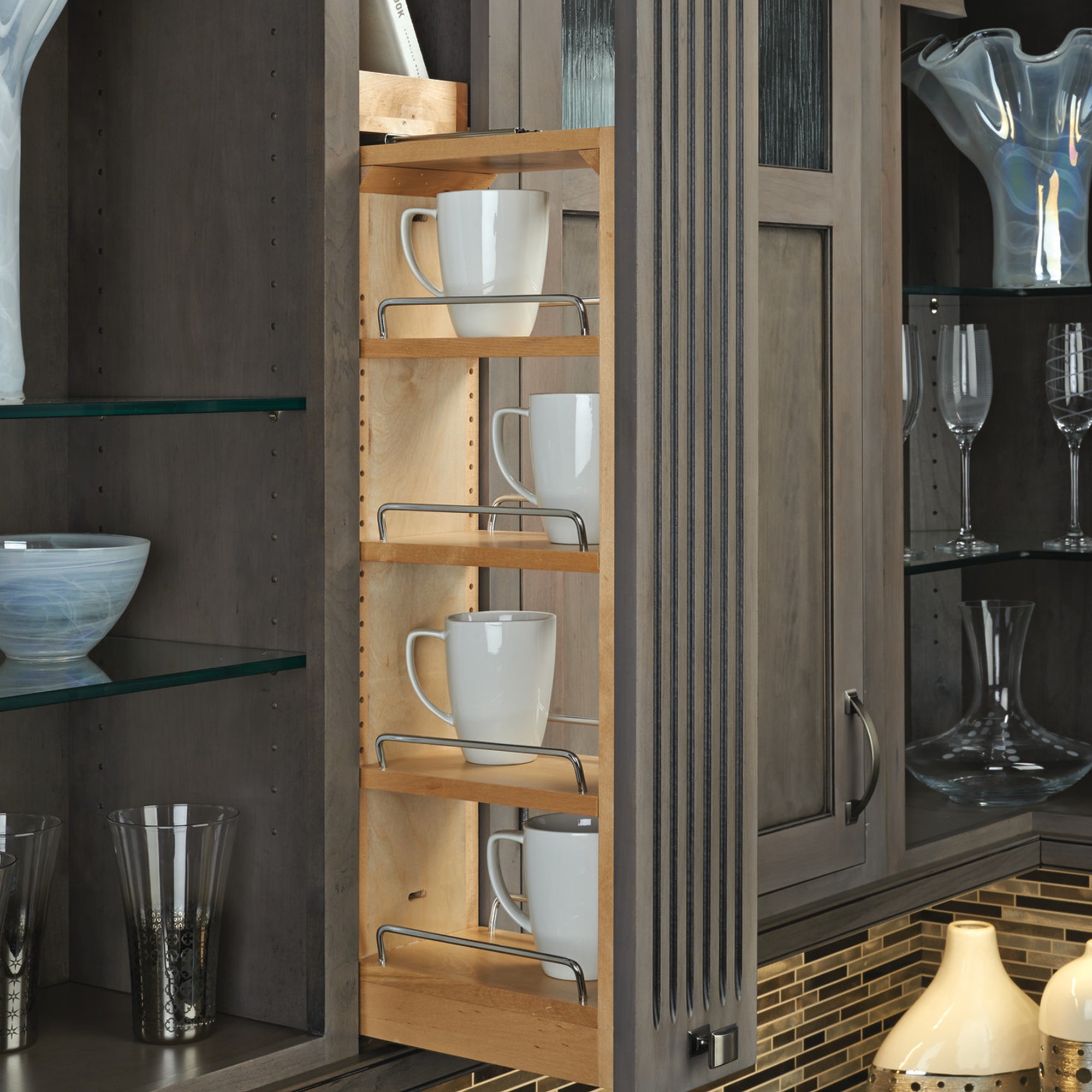 Rev-A-Shelf Pullout Wall Filler Cabinet Wooden Organizer, 39" Hgt, 432-WF39-3C - VMInnovations