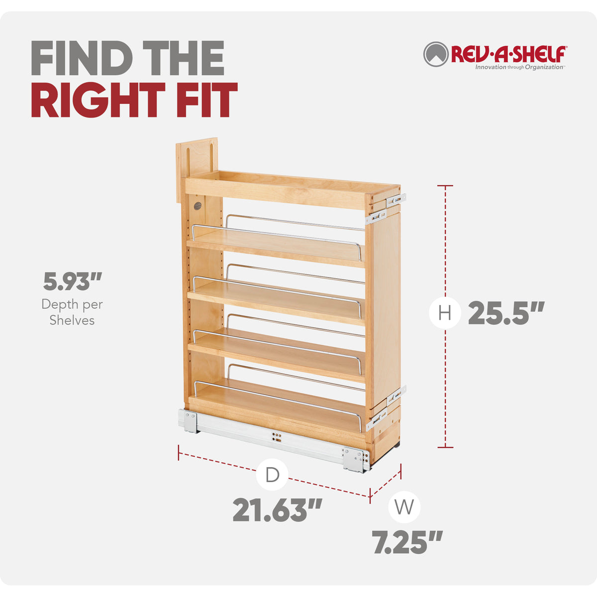 Rev-A-Shelf 448-BCSC-6C 6.5" Base Pullout Soft Close Storage Organizer (Used)
