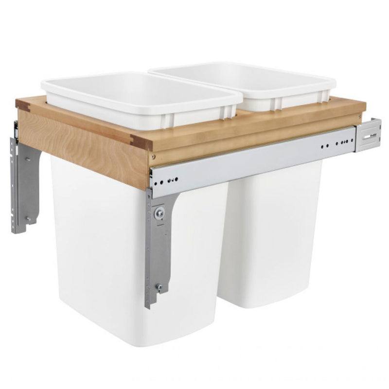 Rev-A-Shelf Double Pull Out Top Mount Trash Can 35 Quart, White, 4WCTM-21DM2-162