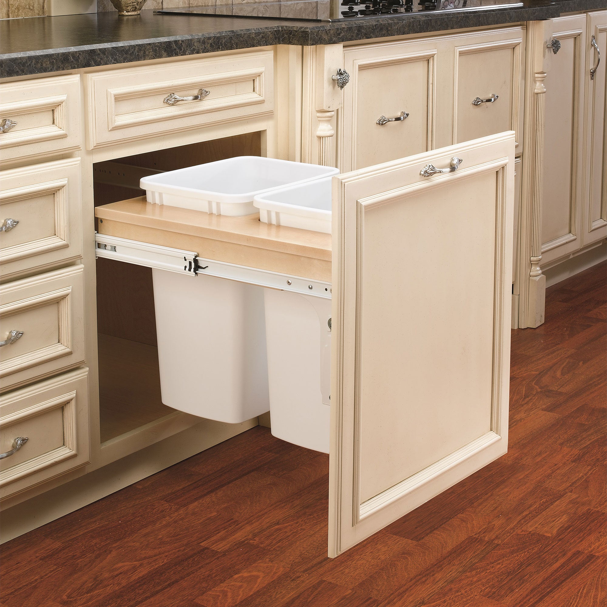 Rev-A-Shelf Double Pullout Top Mount Trash Cans 35 qt., White, 4WCTM-21DM2-162