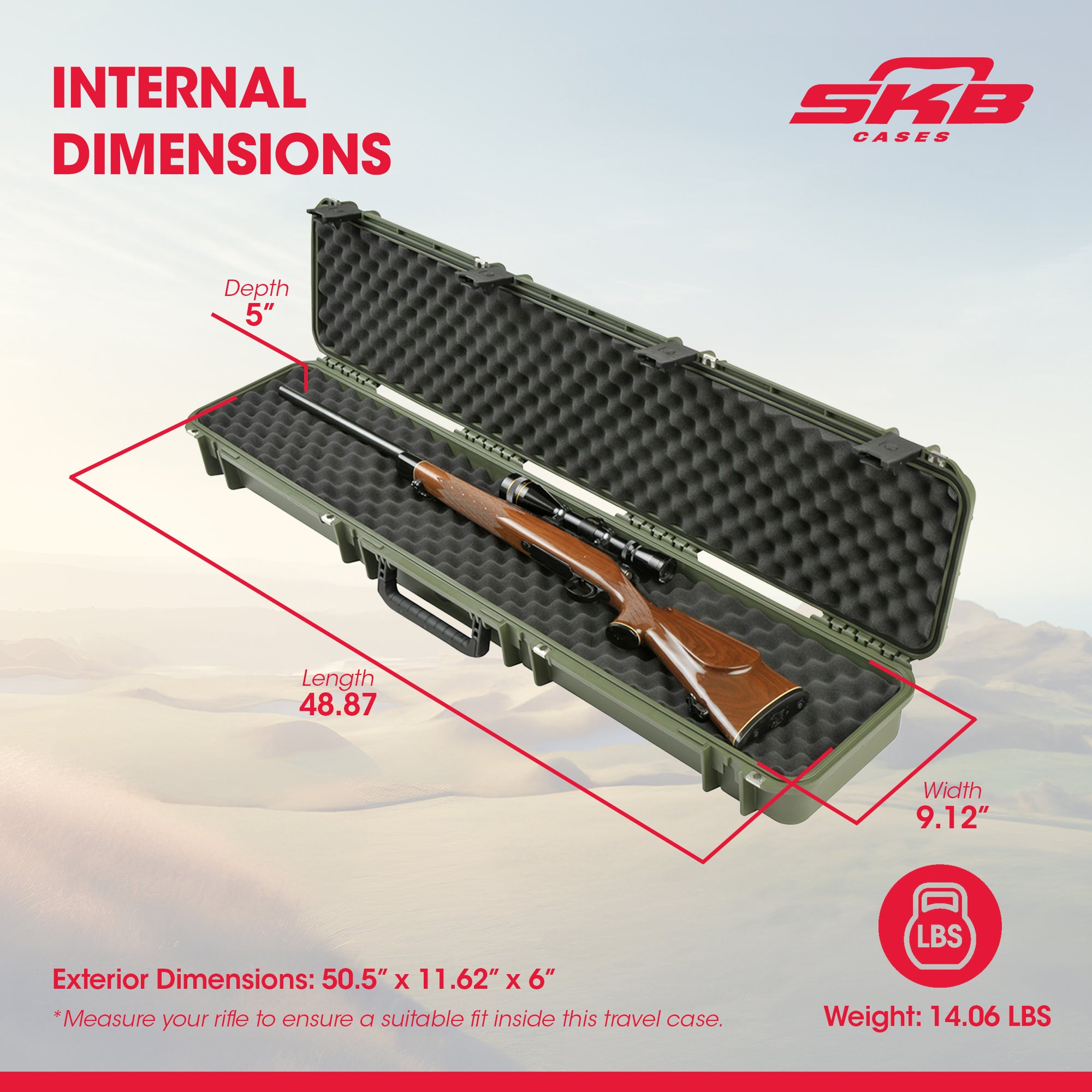 SKB Cases iSeries Hard Exterior Waterproof Utility Rifle Case, Green (Open Box) - VMInnovations