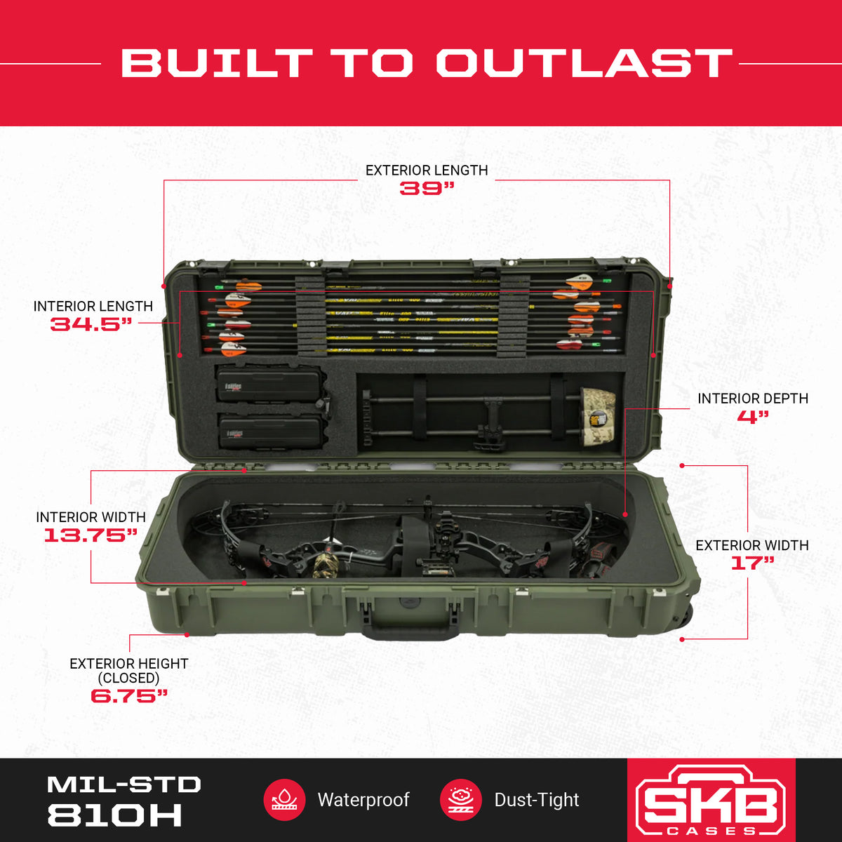 SKB Cases 3614 Hard Plastic Exterior Parallel Limb Bow Crossbow Case, Green