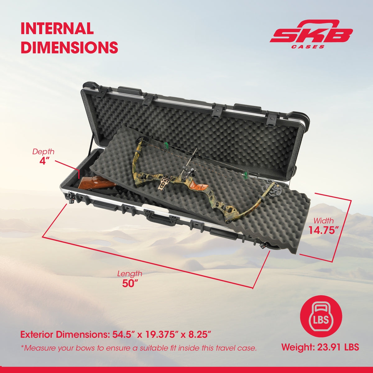 SKB Cases 2SKB-5014 Hard Exterior Waterproof ATA 50-Inch Double Bow Case, Black - VMInnovations
