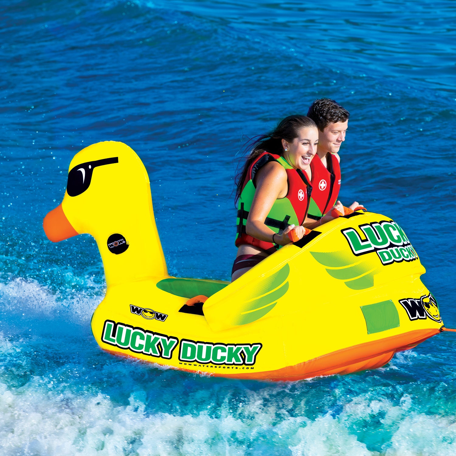 WOW Watersports Mega Ducky 2 Person Boating Tube and Rainbow Unicorn Lake Tube