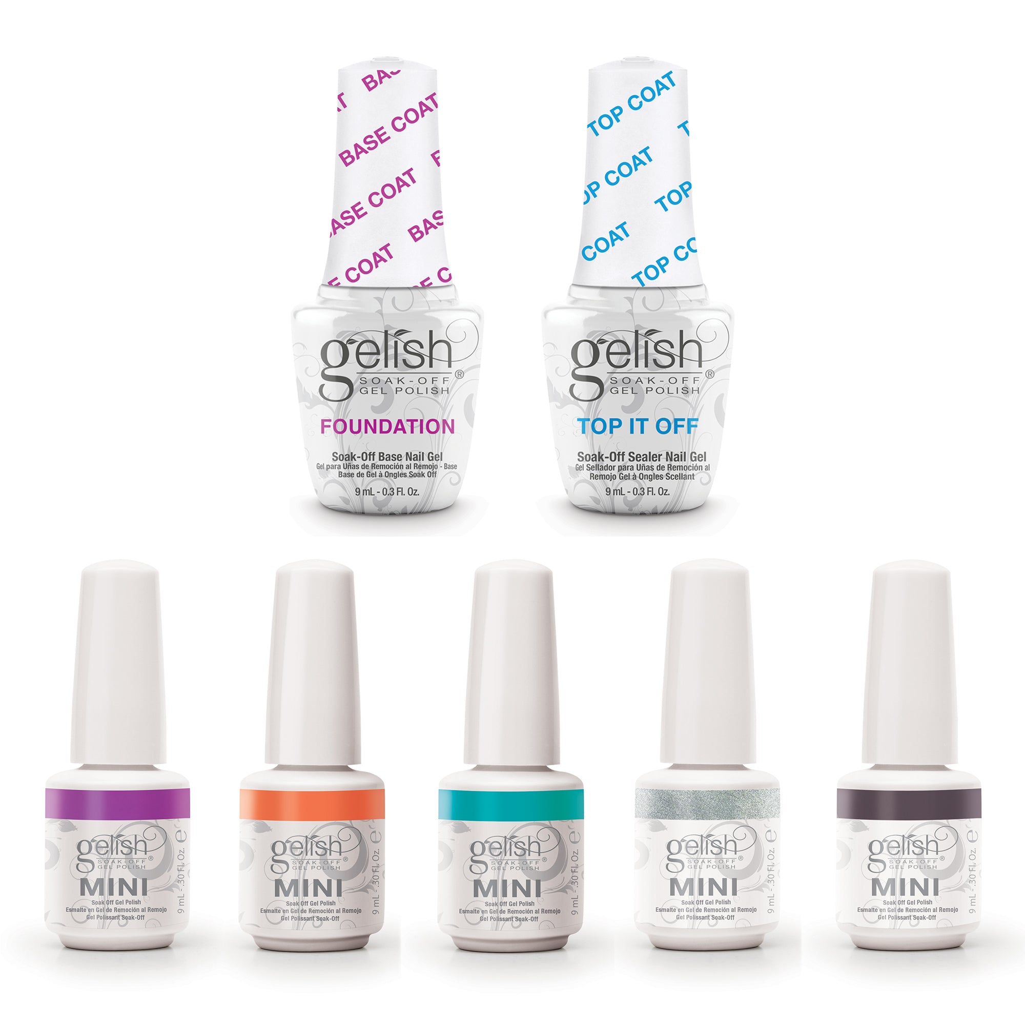 Gelish Dynamic Duo Foundation & Top Coat with Mini Petal 5 Color Gel Polish Set - VMInnovations