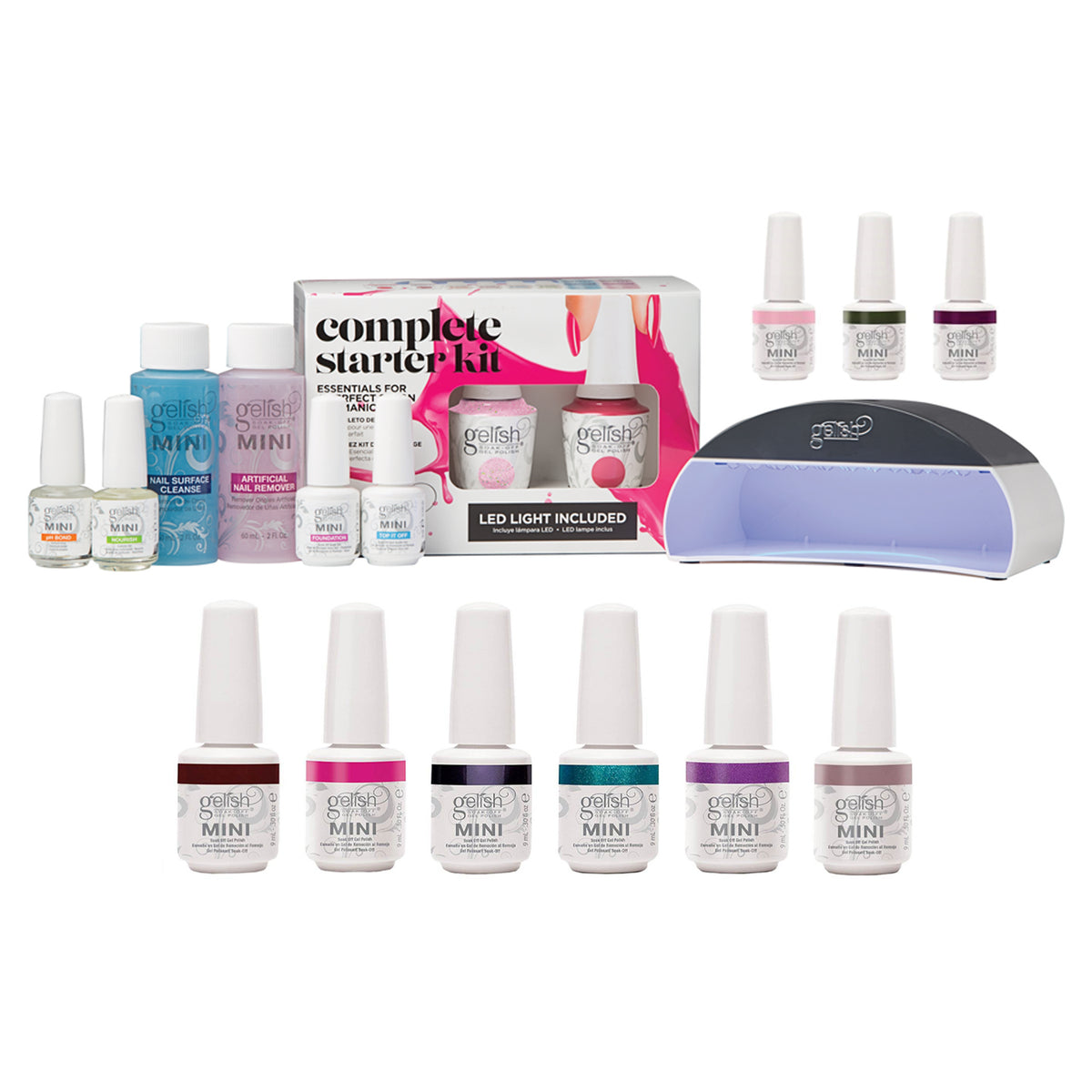Gelish 6 Color Soak Off Gel Nail Polish Set & Complete Starter Kit w/ LED Light