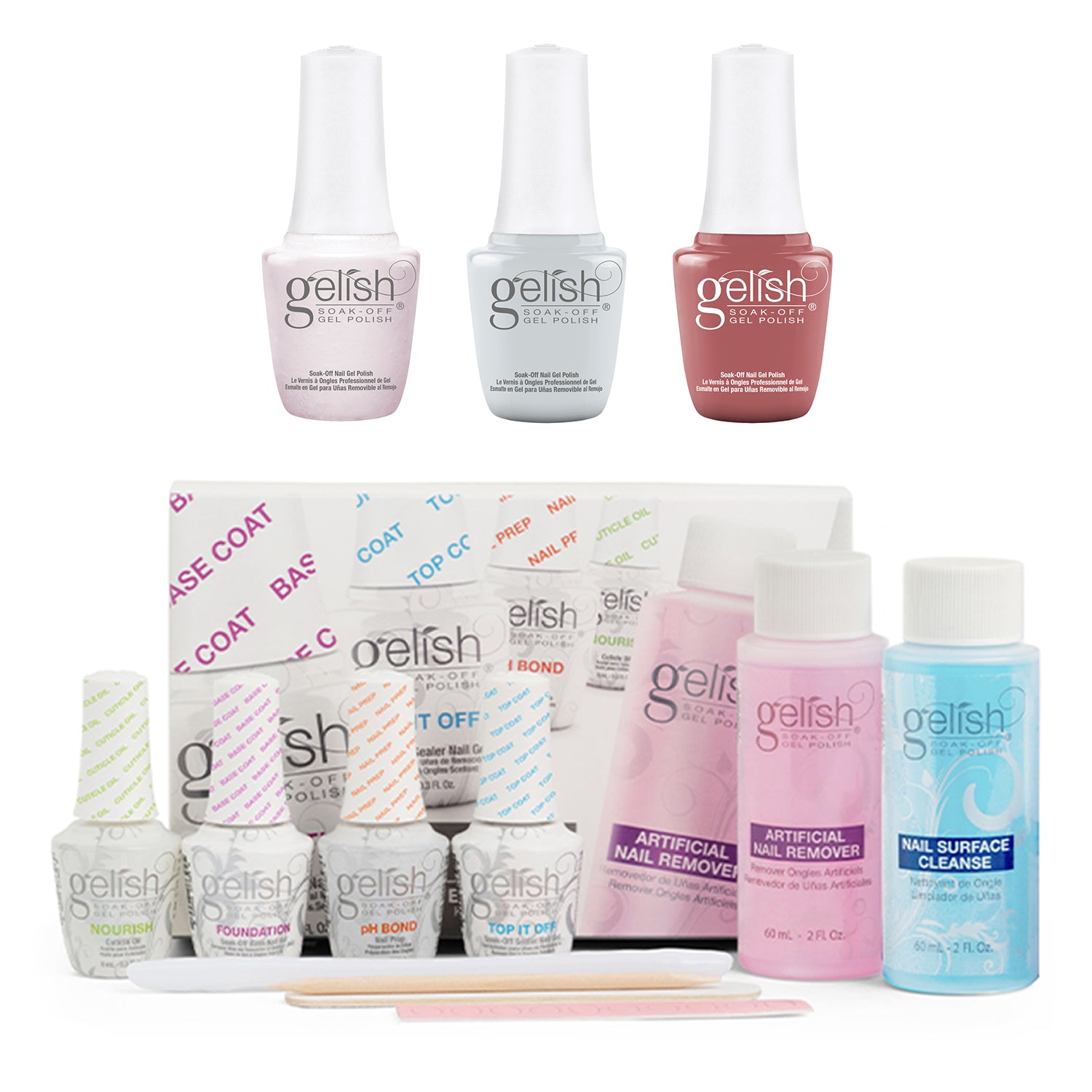 Gelish Out in the Open Collection Gel Nail Polish Trio Bundle w/ Basix Care Kit - VMInnovations