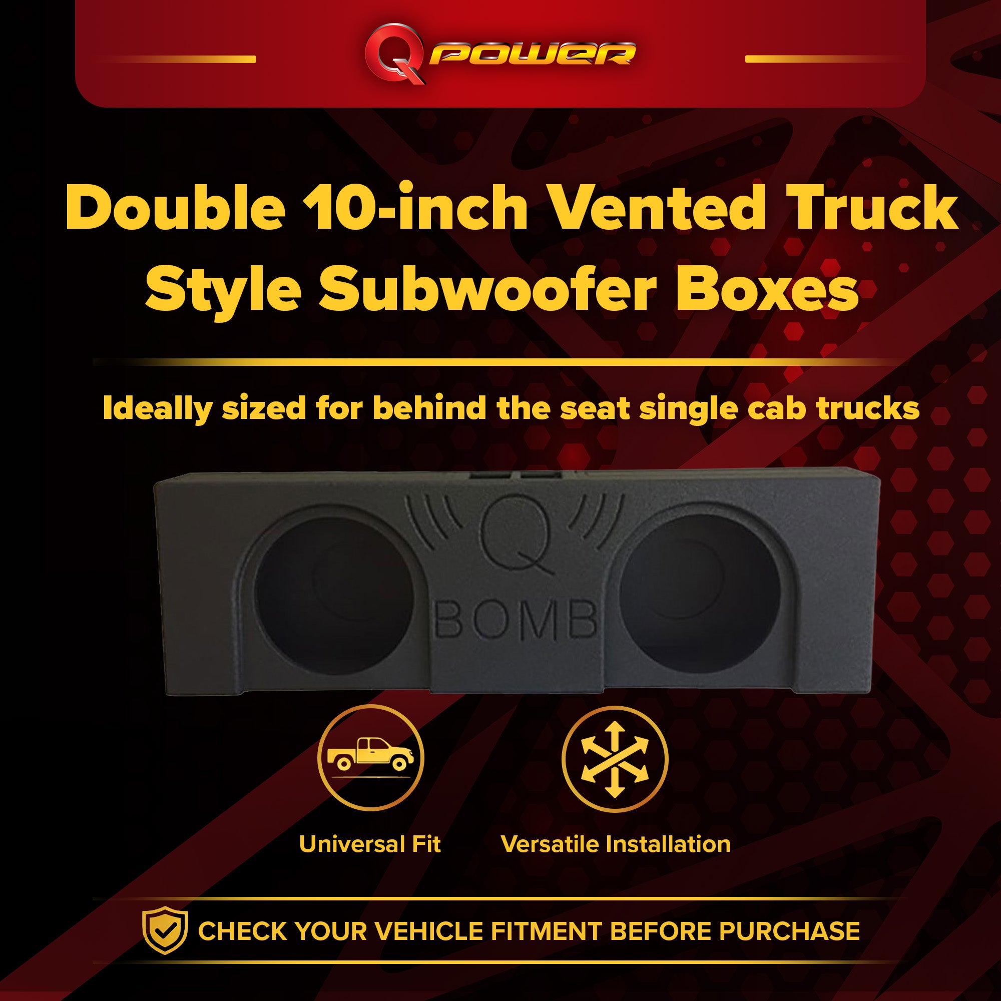 QPower QBomb Double 10 Inch Vented Subwoofer Speaker Box with Black Bed Liner - VMInnovations