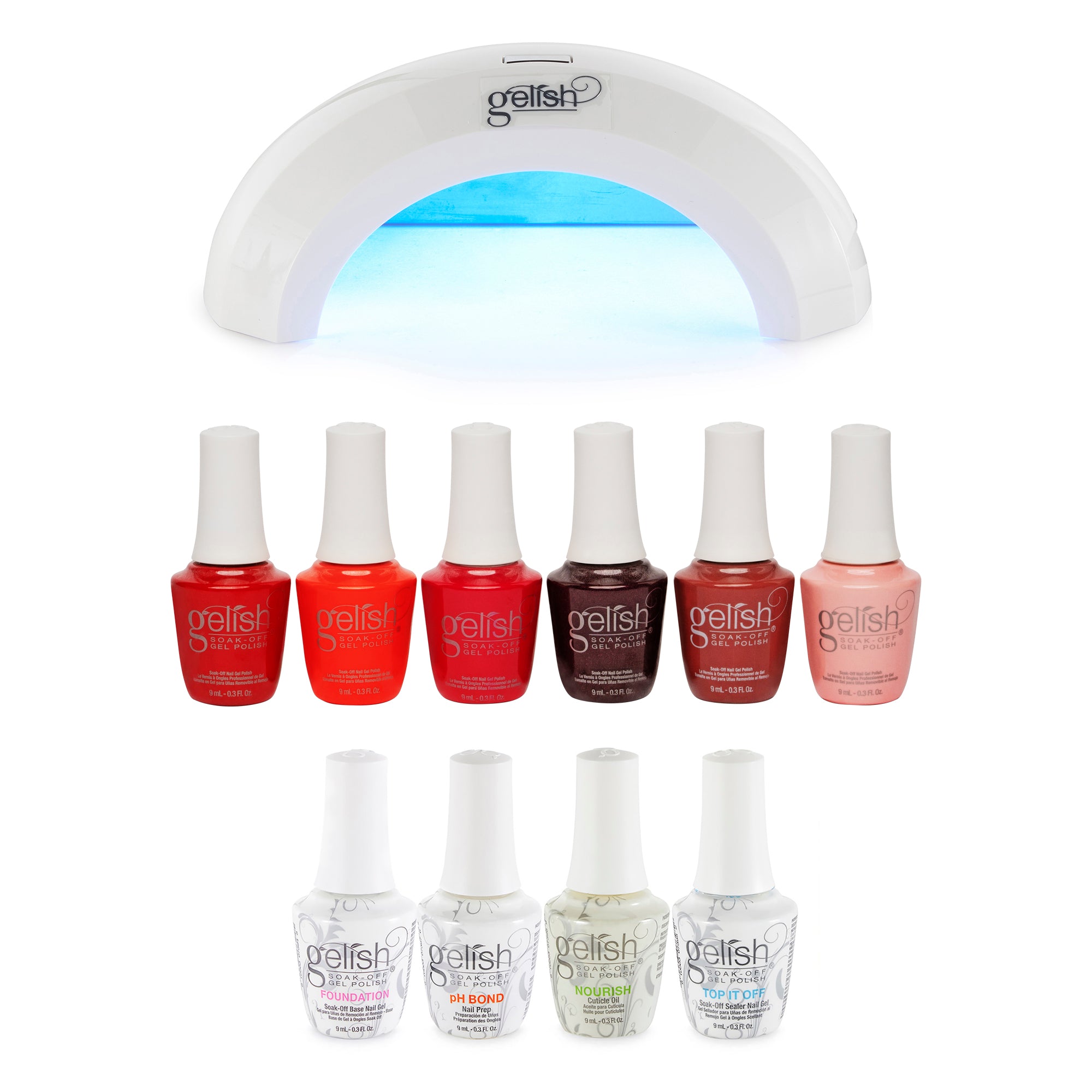 Gelish Mini Fantastic Four Essentials, Reds Mini Core Set, and LED Light Lamp