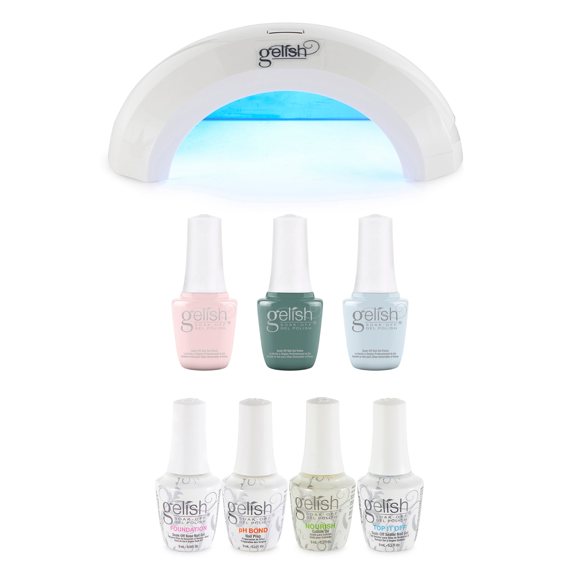 Gelish Mini Fantastic Four Essentials, Full Bloom Mani Set, and LED Light Lamp - VMInnovations