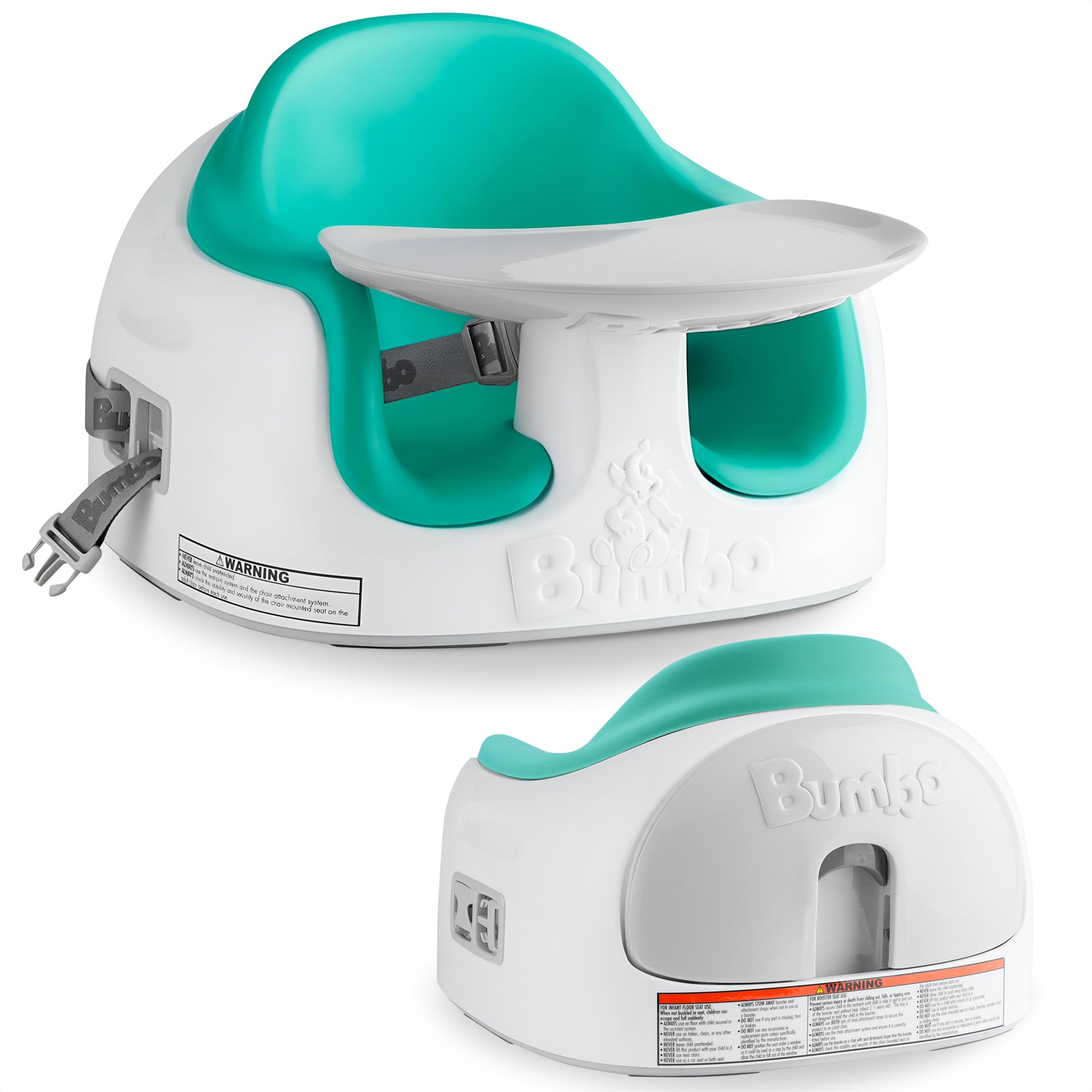 Bumbo Baby Toddler Adjustable 3-in-1 Booster Seat/High Chair and Tray, Aqua