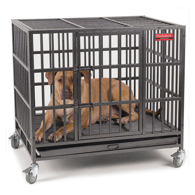 ProSelect Empire Steel Cage Crate for Large Dogs with Tray and Wheels, Black