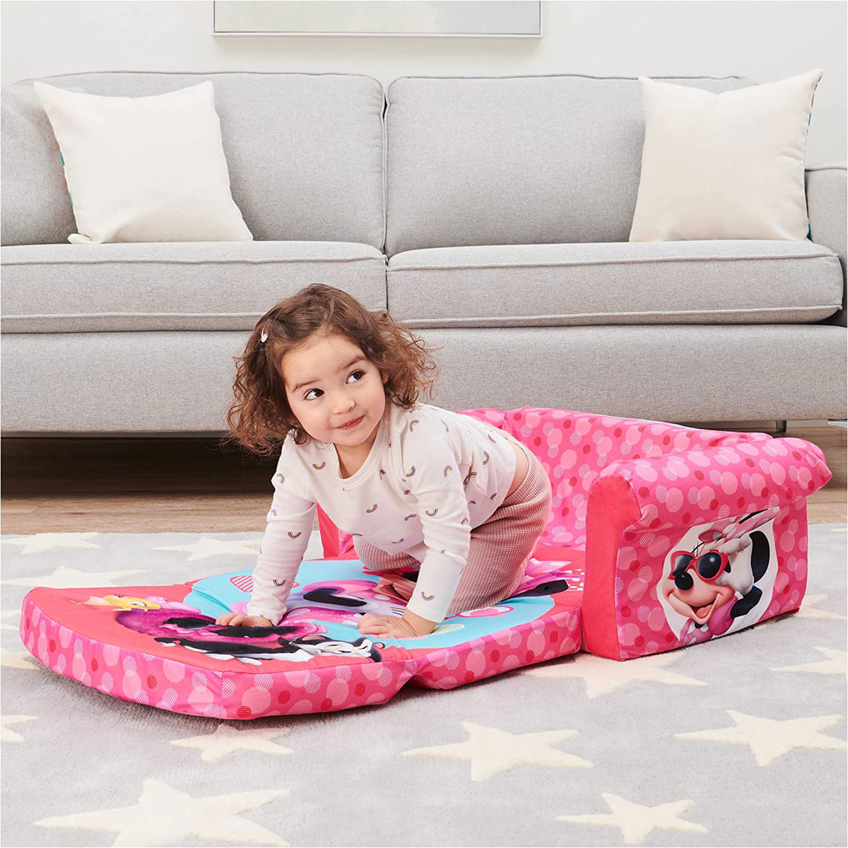 Marshmallow Furniture 2-in-1 Kids Flip Open Sofa, Minnie Mouse (Damaged)