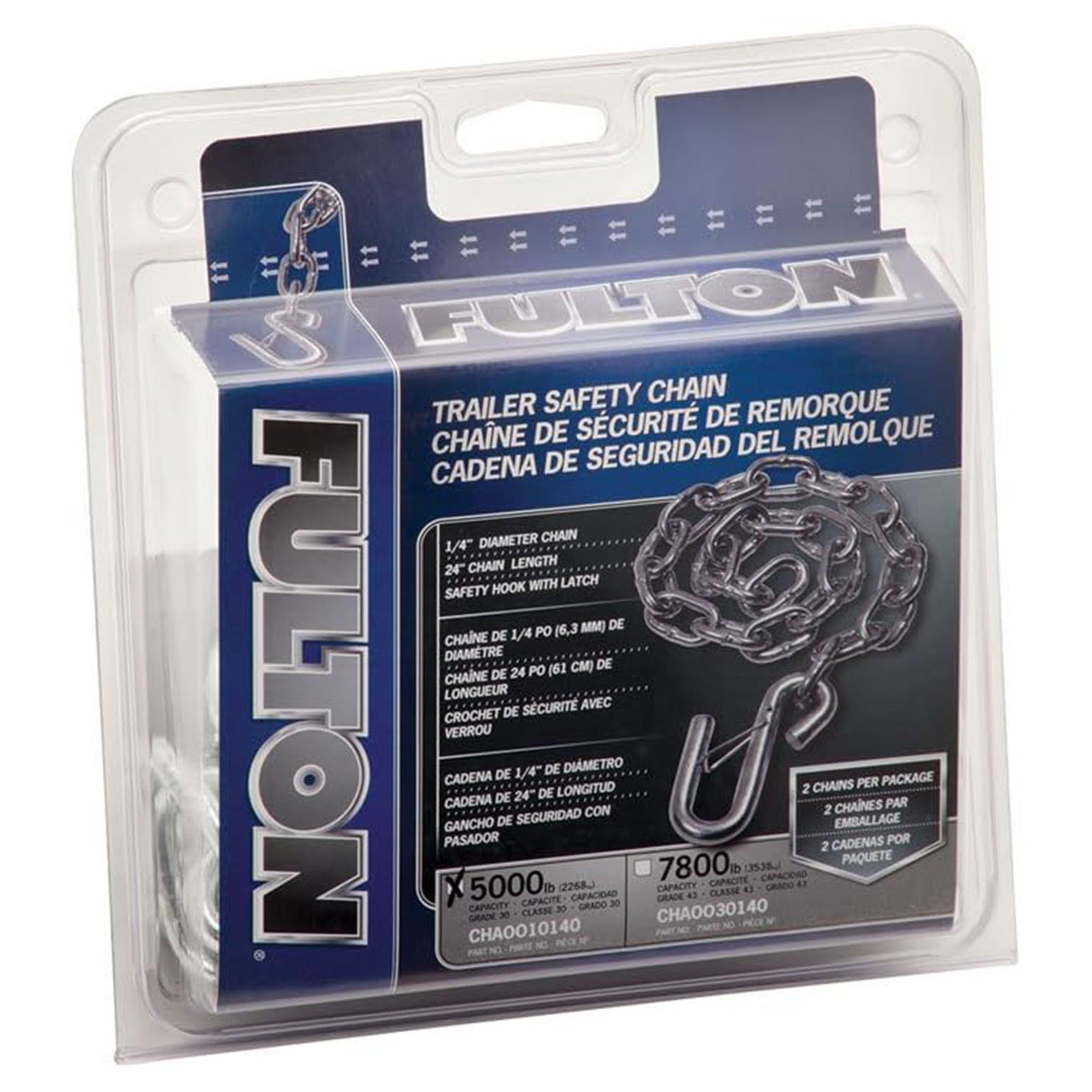 Fulton 24 Inch Trailer Hitch, Durable Steel Safety Chain with S-Hook and Latch - VMInnovations