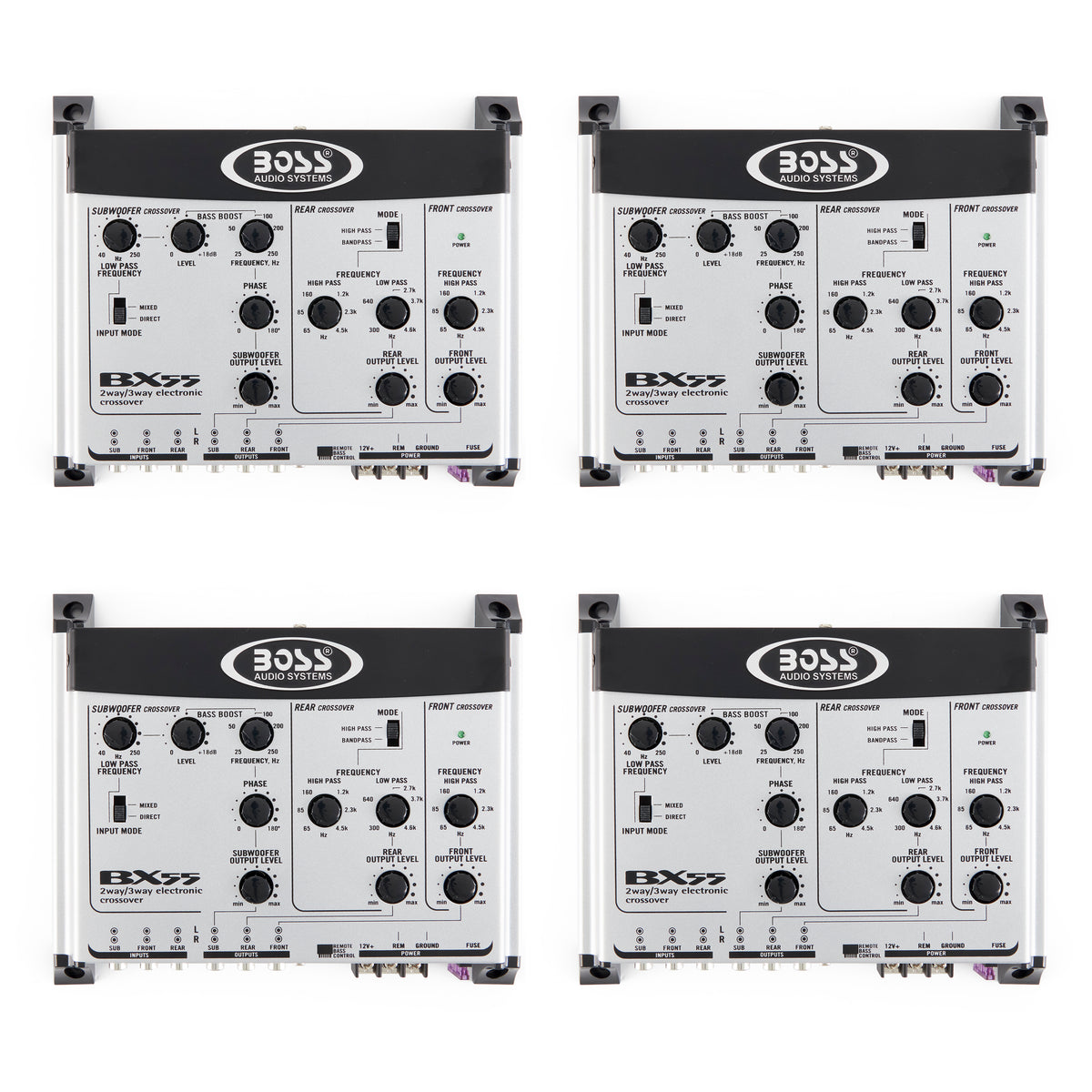 BOSS BX55 2/3 Way Car Audio Electronic Crossover Bass w/Remote Control (4 Pack)