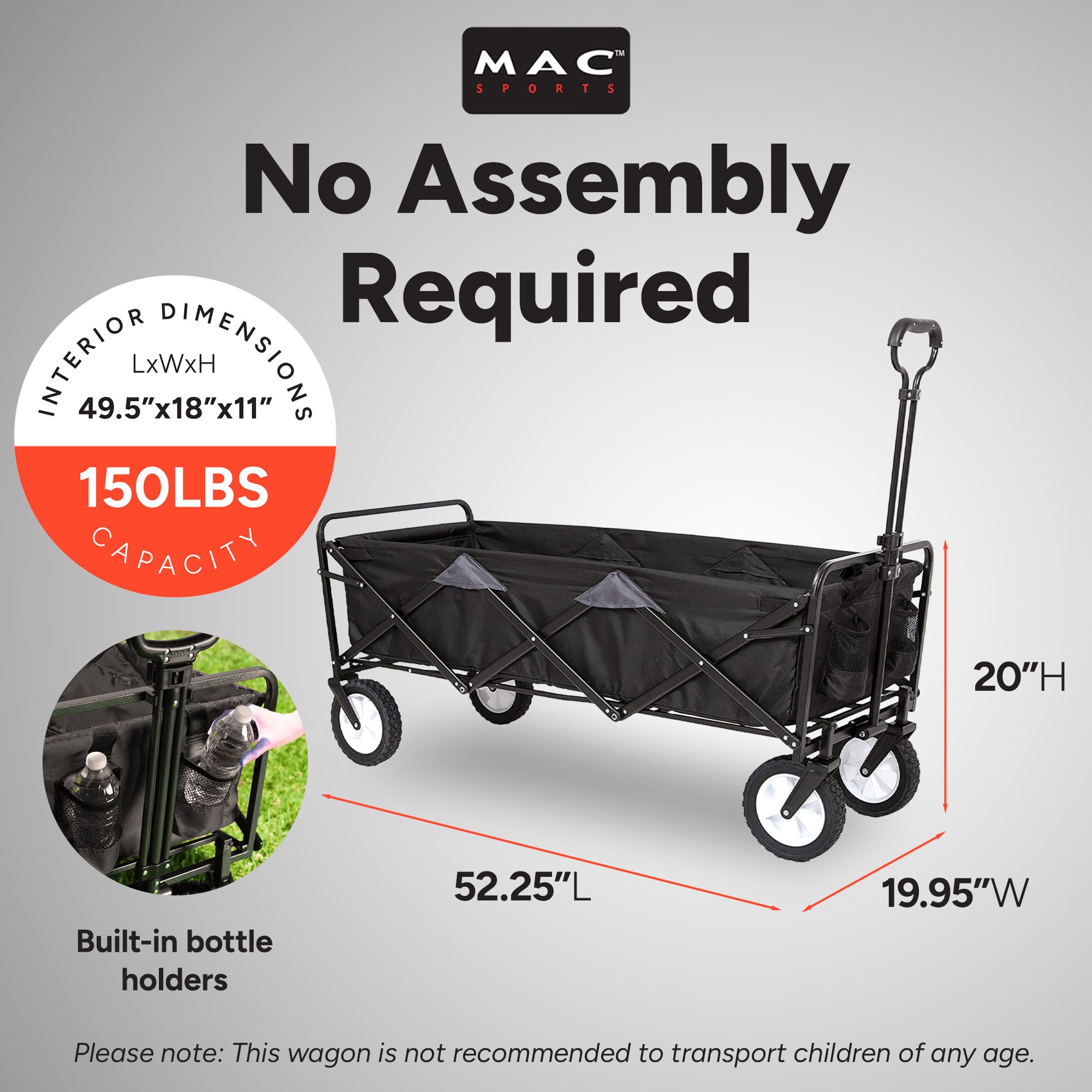 Mac Sports 52 Inch Extra Long Xtender Utility Storage Wagon, Black (Open Box)