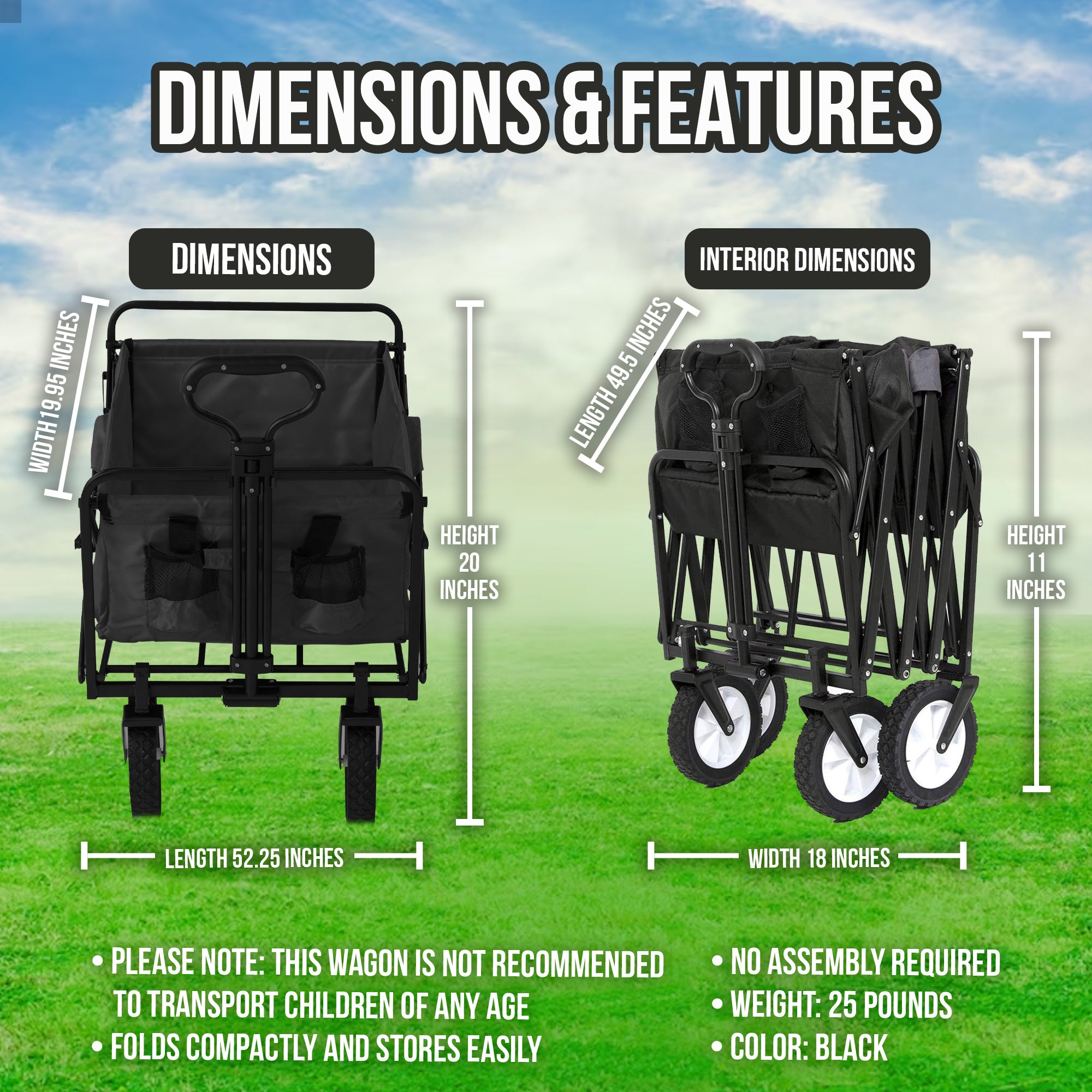 Mac Sports Xtender 52" Extra Long Utility Storage Wagon Cart, Black (For Parts)